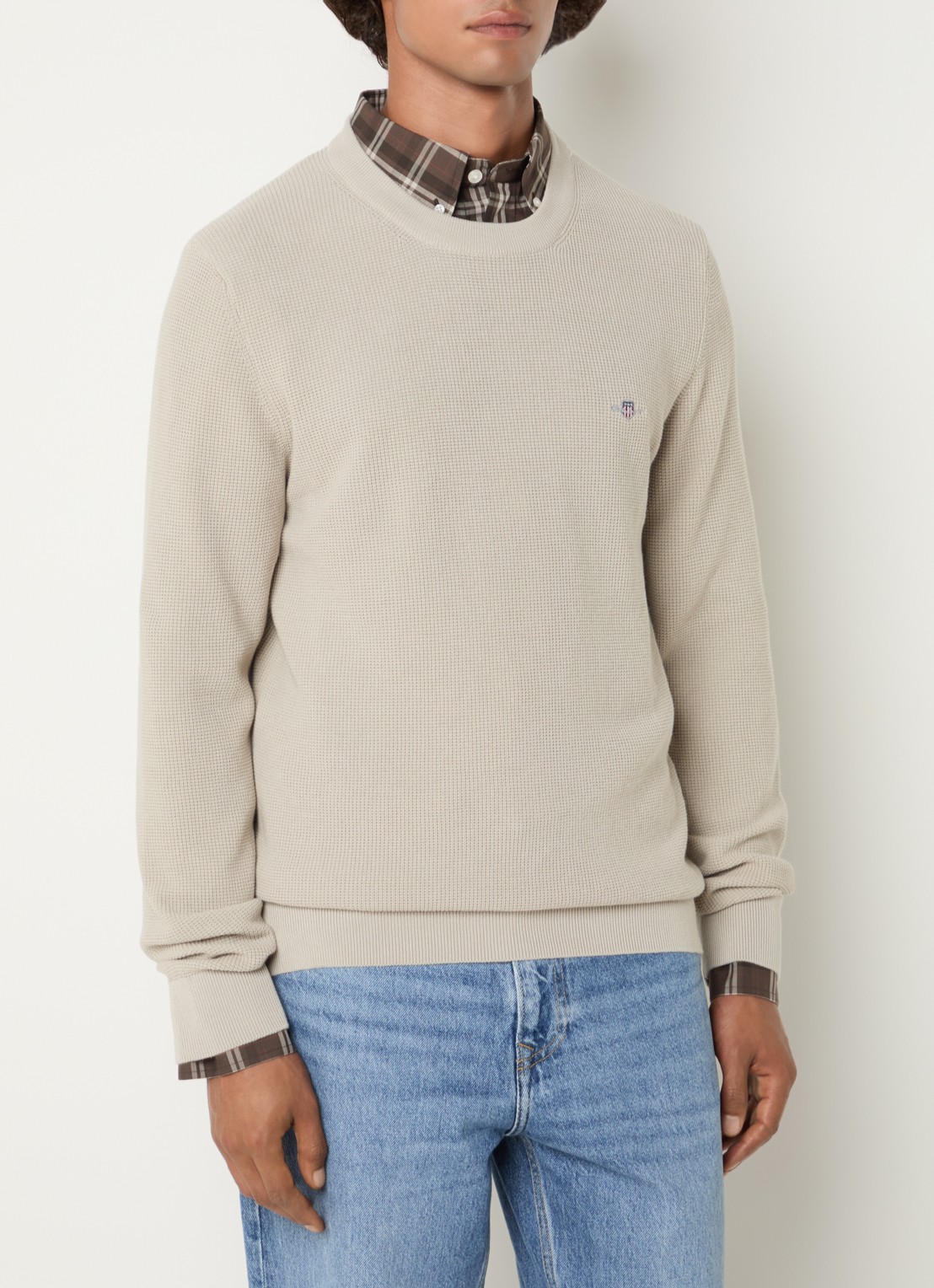 Gant Grofgebreide trui met logo - detail 3 beige