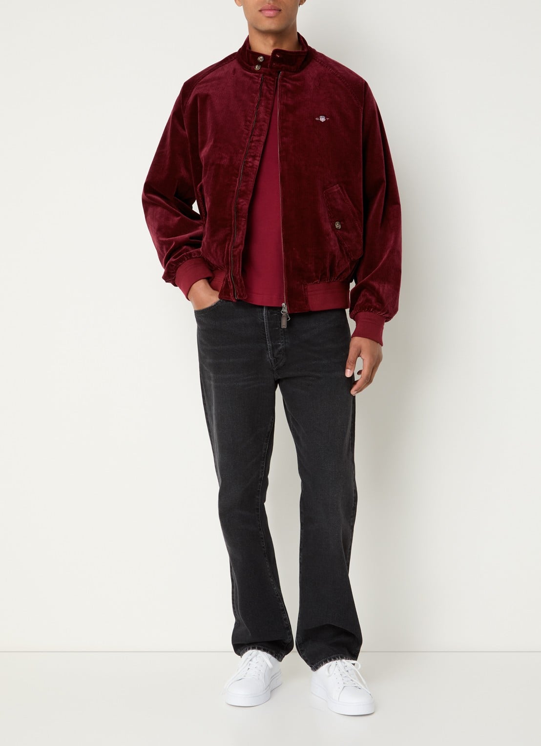 Gant Harrington jack van corduroy met steekzakken  - voorkant 3 bordeauxrood
