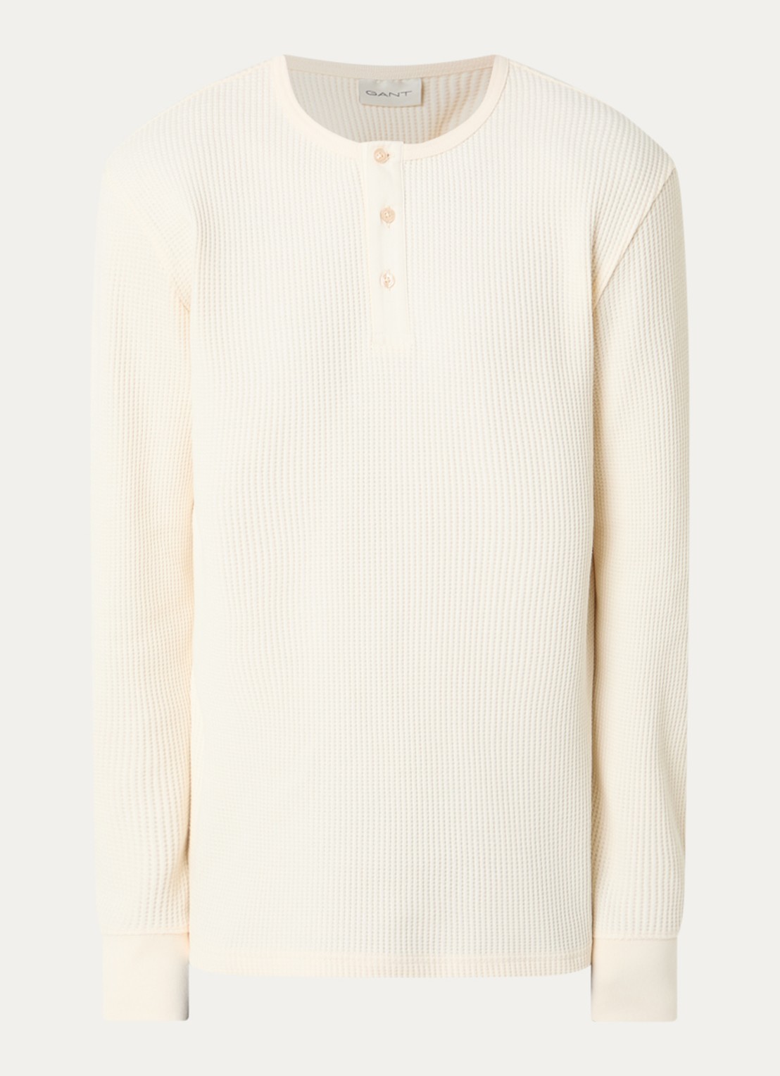 Gant Henley fijngebreide pullover met structuur - voorkant 3 naturel