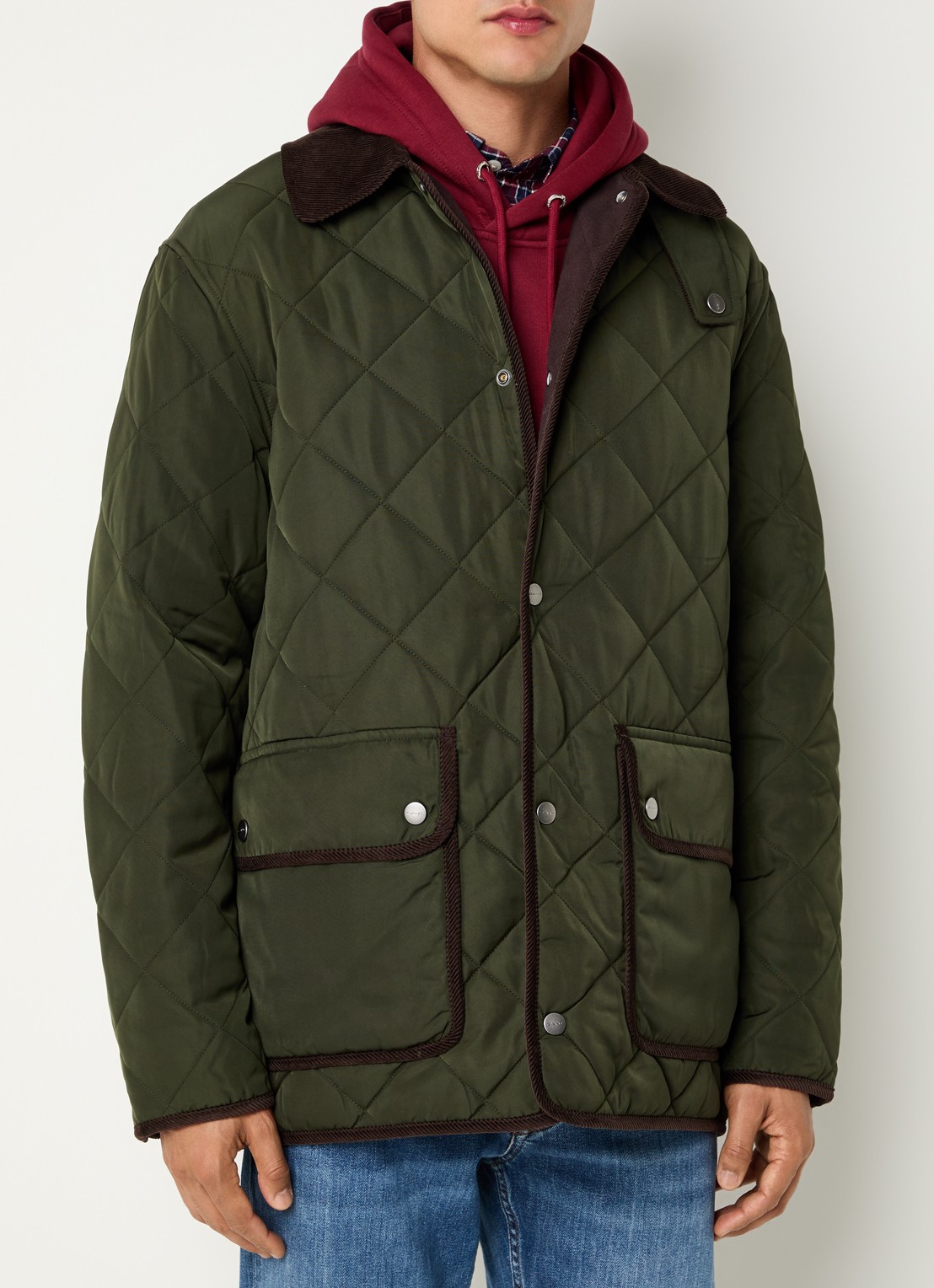 Gant Jack met quilt patroon en klepzakken - detail 3 legergroen