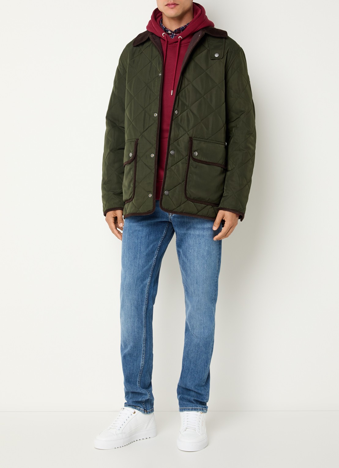 Gant Jack met quilt patroon en klepzakken - voorkant 2 legergroen