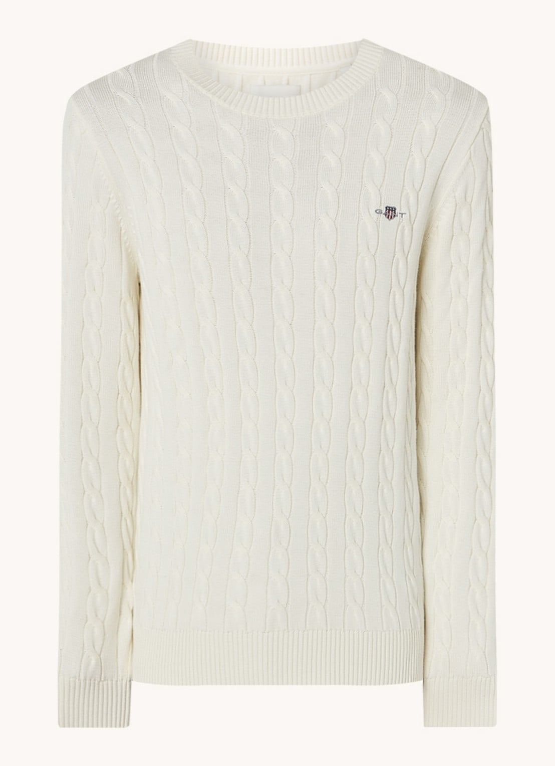 Gant Kabelgebreide trui met logoborduring - voorkant creme