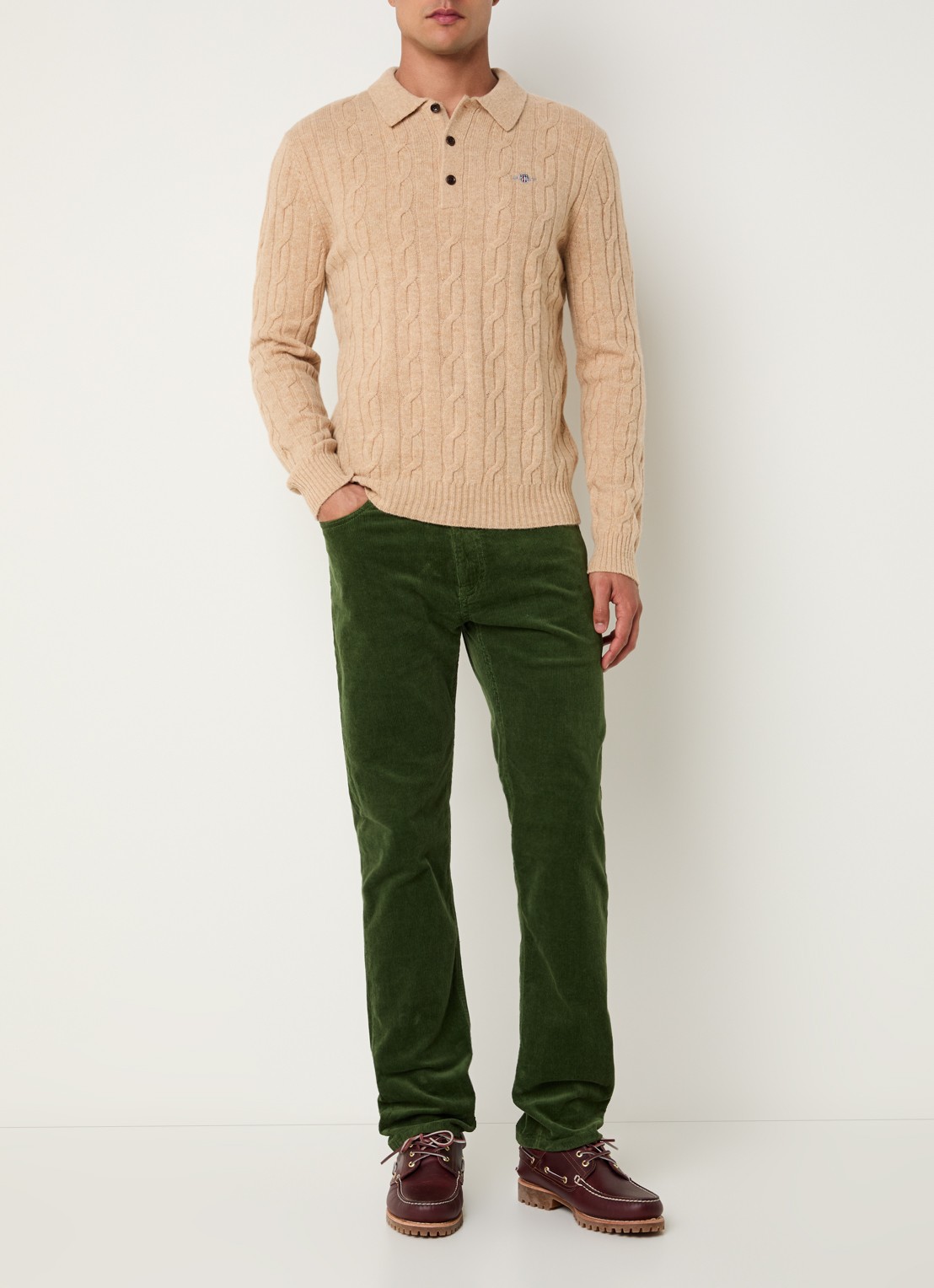Gant Kabelgebreide trui van lamswol - voorkant 3 beige