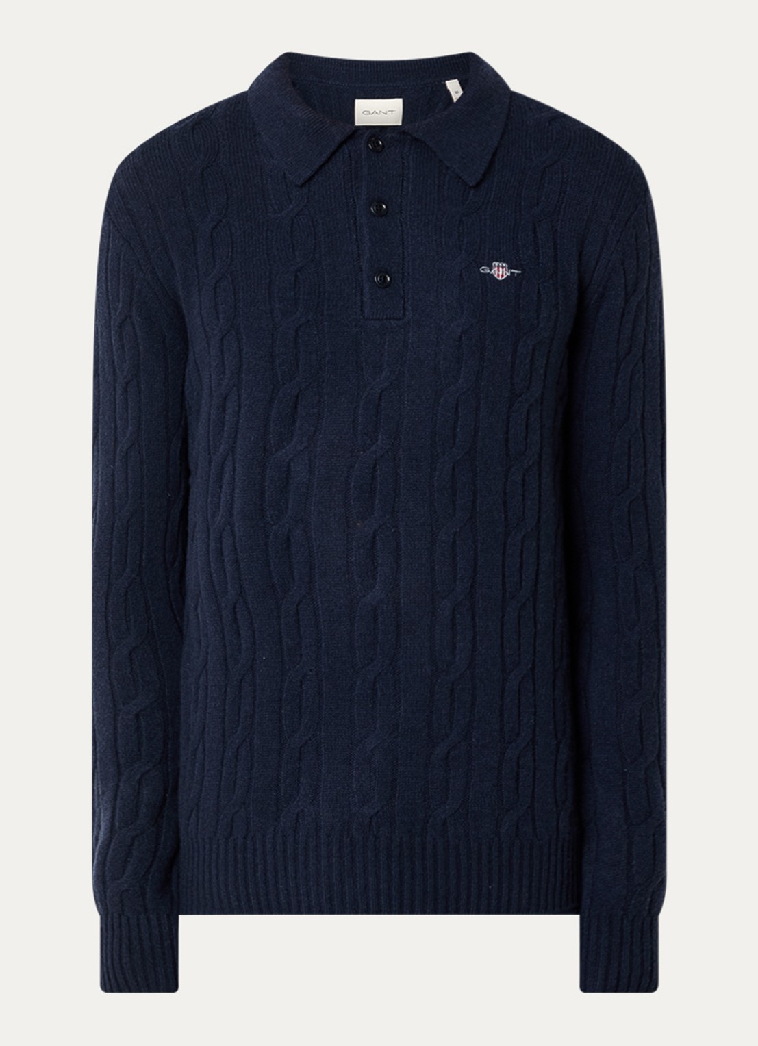 Gant Kabelgebreide trui van lamswol - voorkant 3 donkerblauw