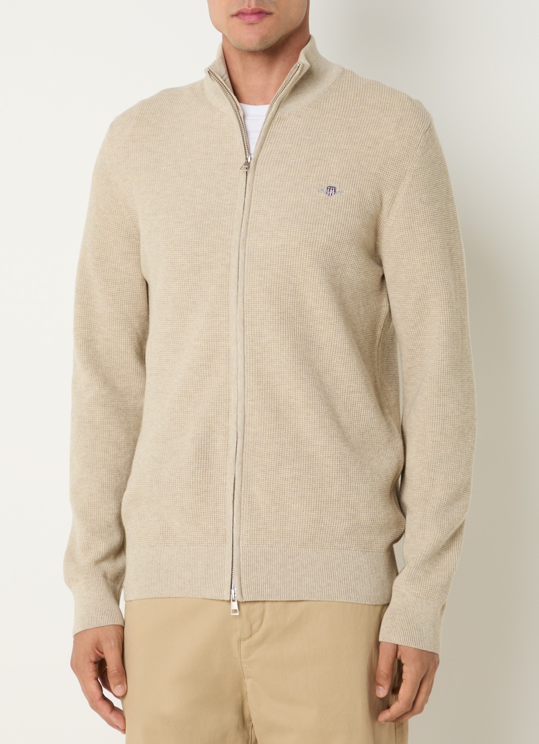 Gant Micro fijngebreid vest met logo - detail 4 naturel