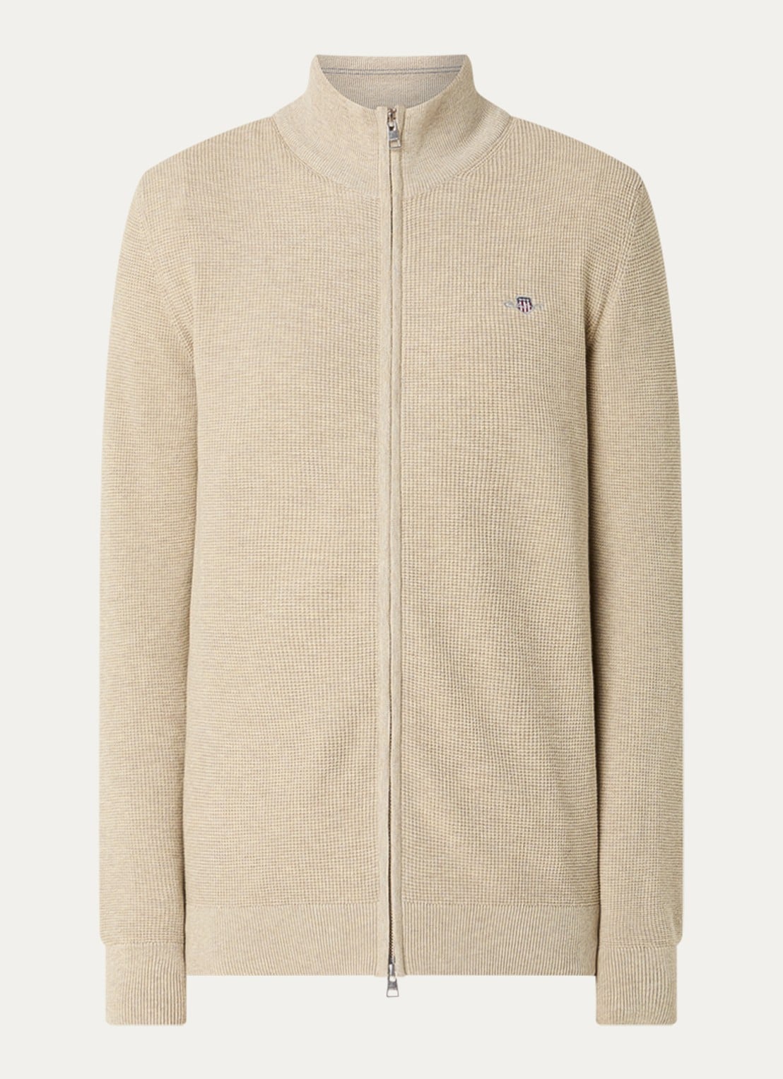 Gant Micro fijngebreid vest met logo - voorkant 2 naturel