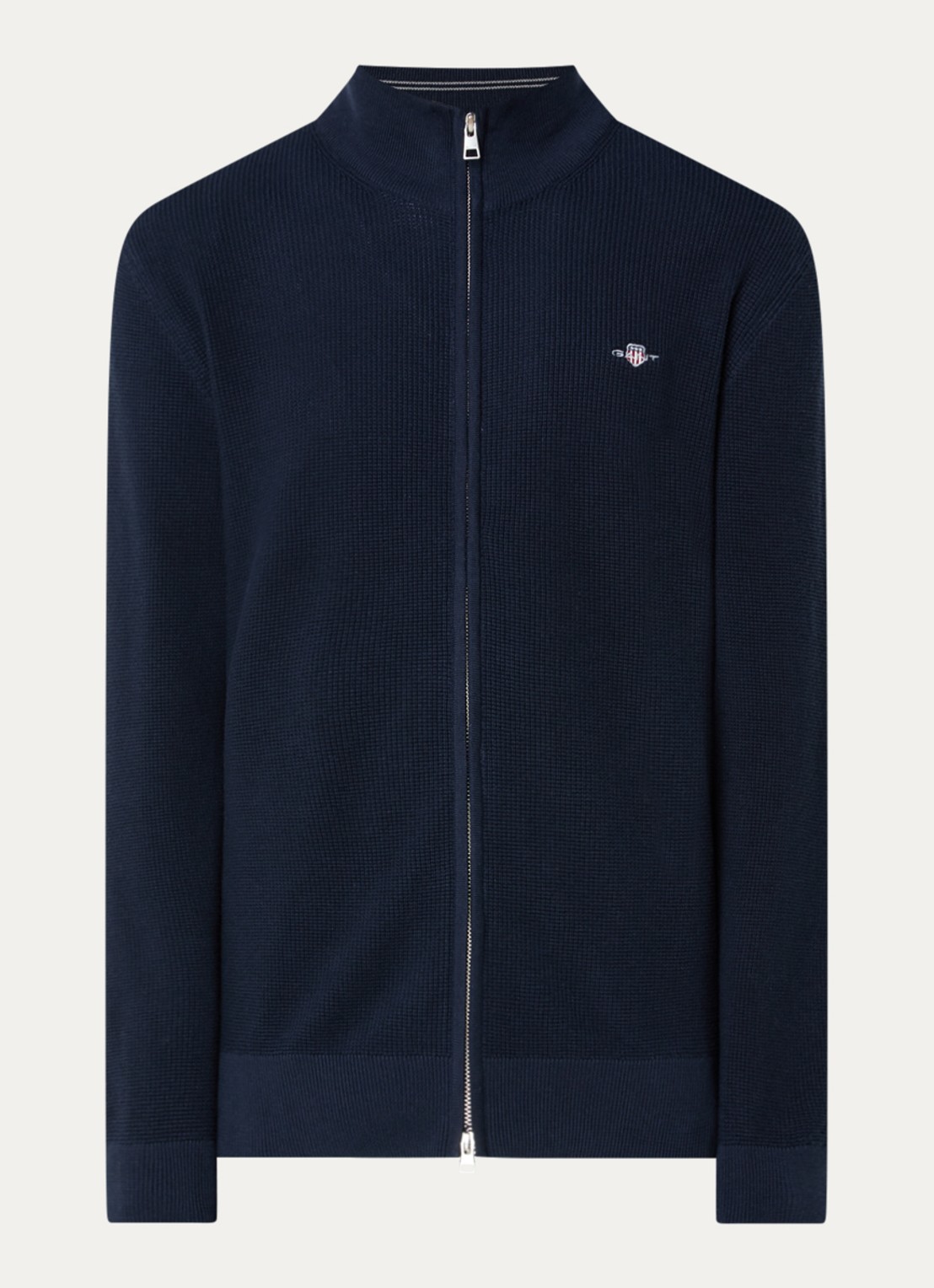 Gant Micro fijngebreid vest met logo - voorkant 3 donkerblauw