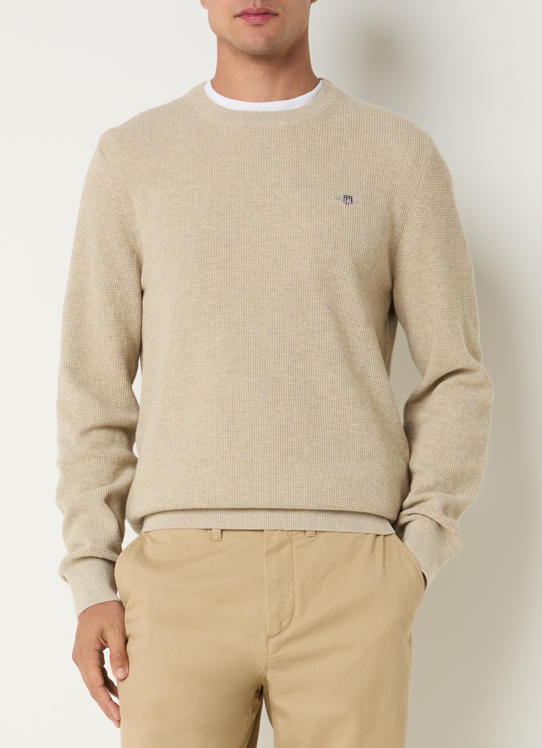 Gant Micro fijngebreide trui met logo - detail 4 naturel