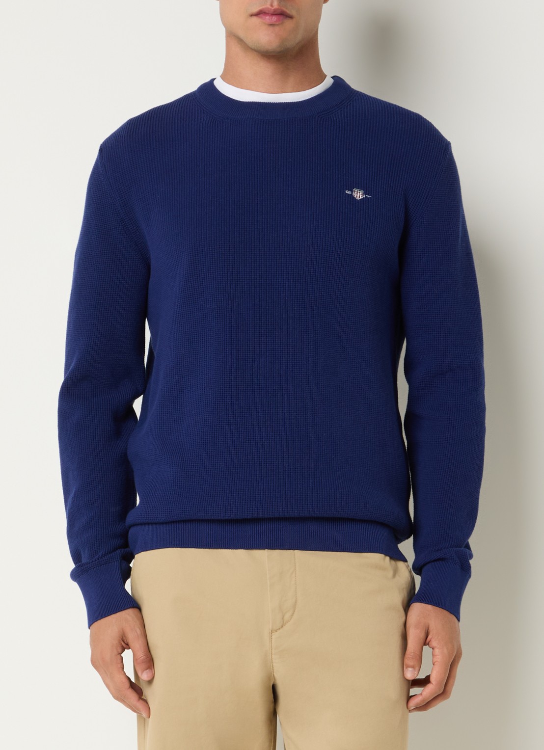 Gant Micro fijngebreide trui met logo - detail 4 donkerblauw