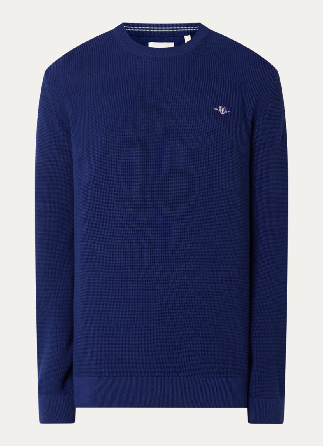 Gant Micro fijngebreide trui met logo - voorkant donkerblauw