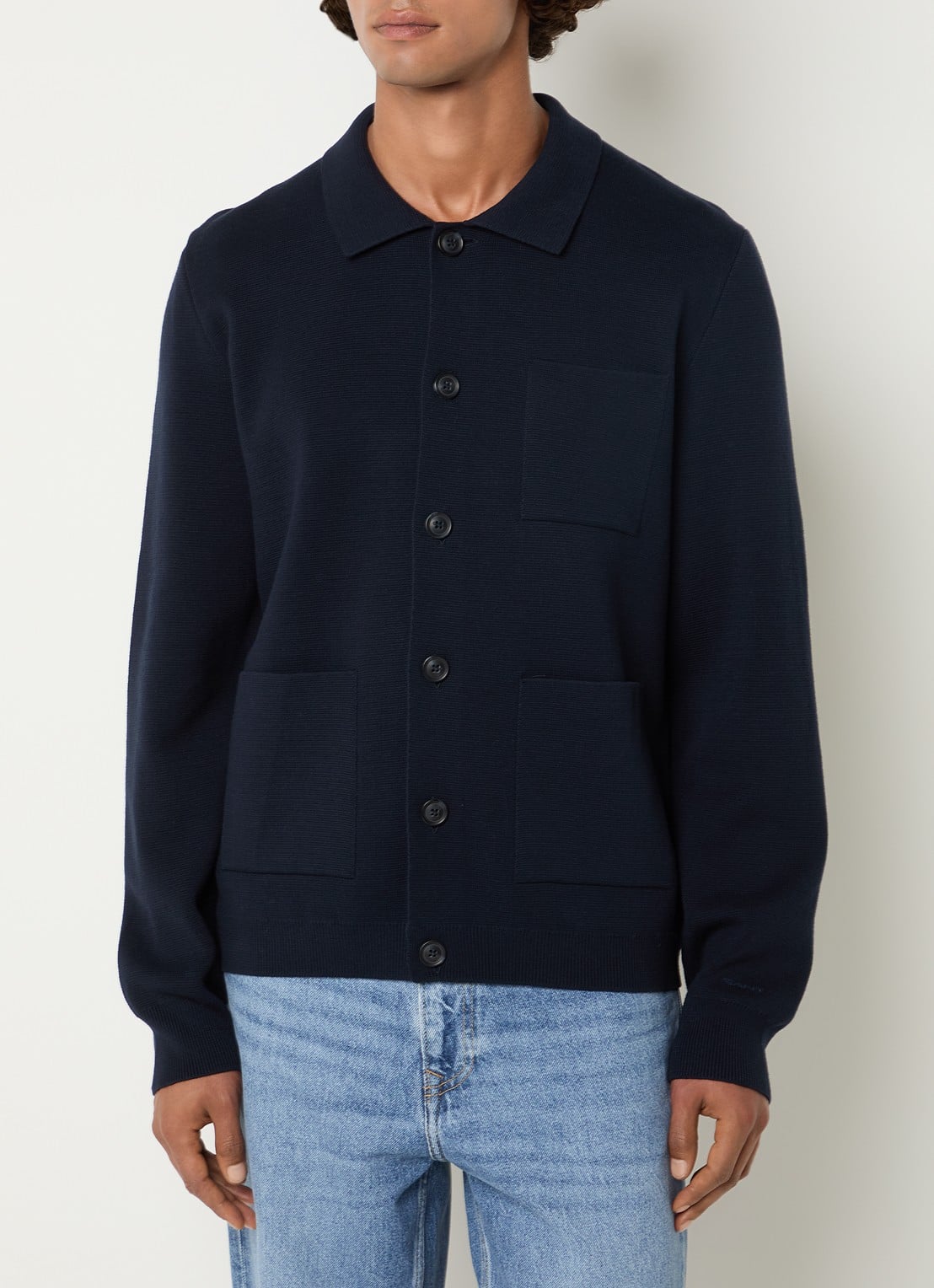 Gant Milano fijngebreid vest met opgestikte zakken - detail 4 donkerblauw