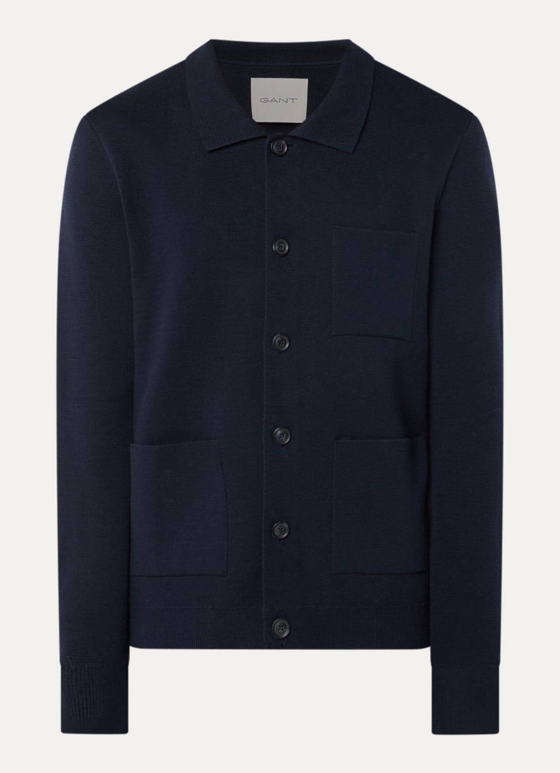 Gant Milano fijngebreid vest met opgestikte zakken - voorkant donkerblauw