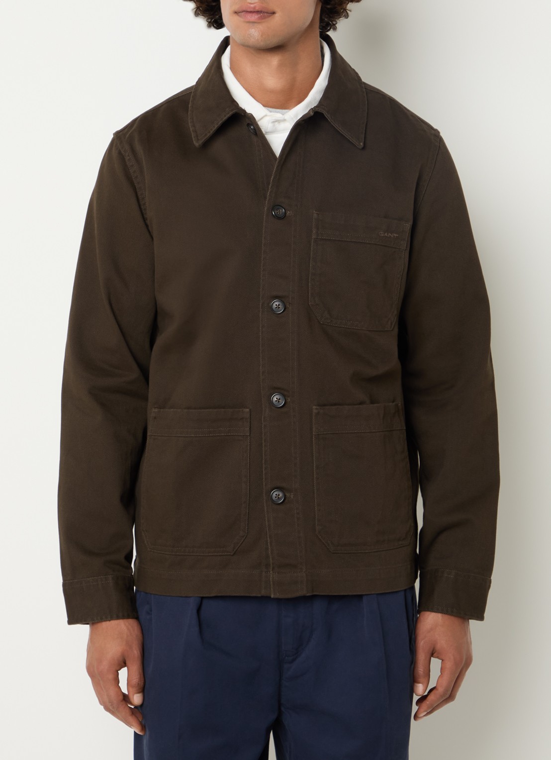 Gant Overshirt met borstzak - detail donkerbruin