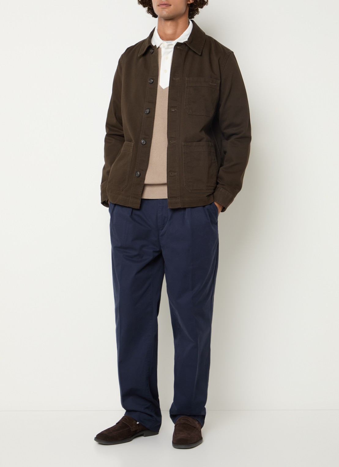 Gant Overshirt met borstzak - voorkant 3 donkerbruin