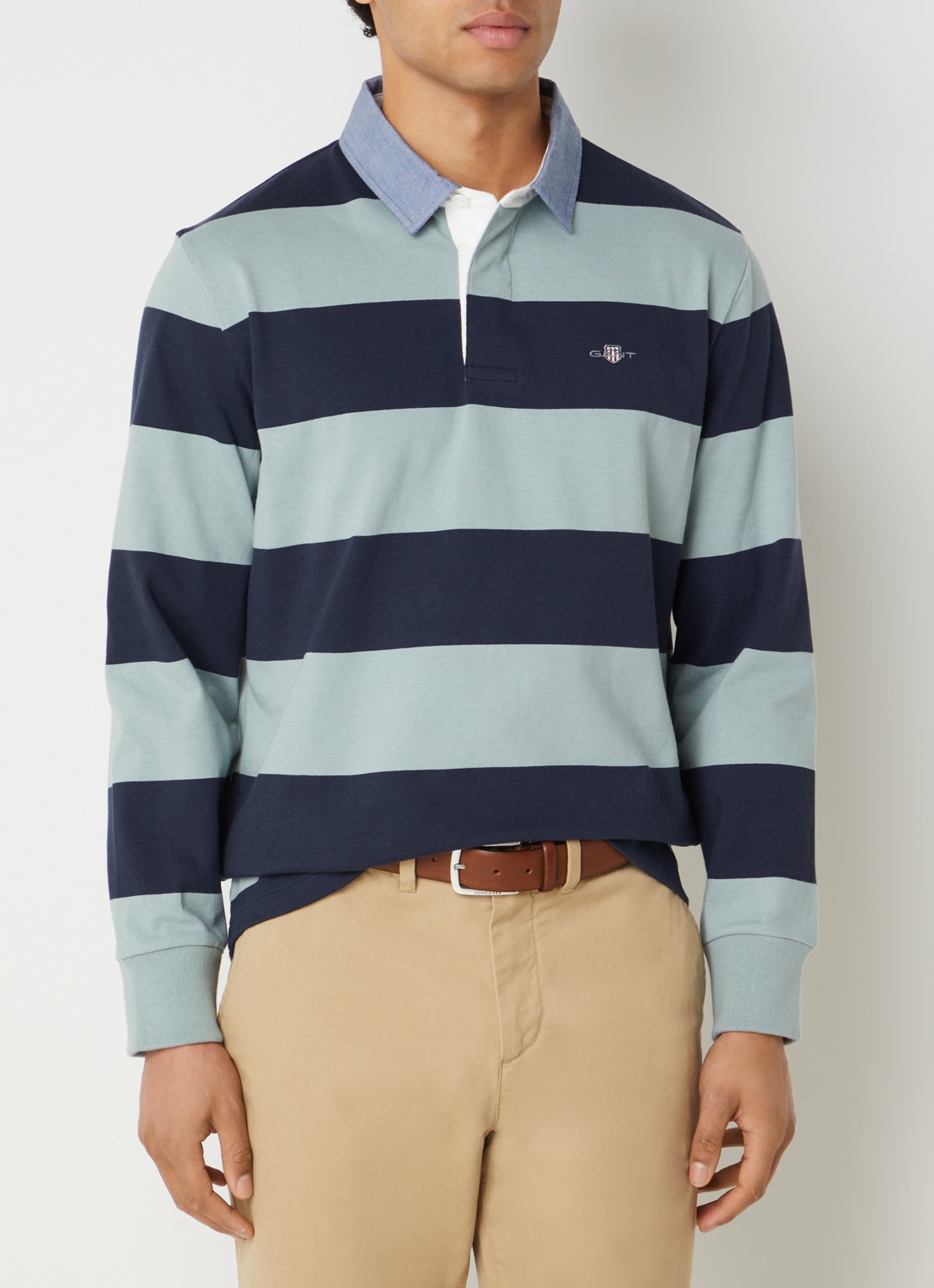 Gant Polo met streeprint - detail 3 donkerblauw