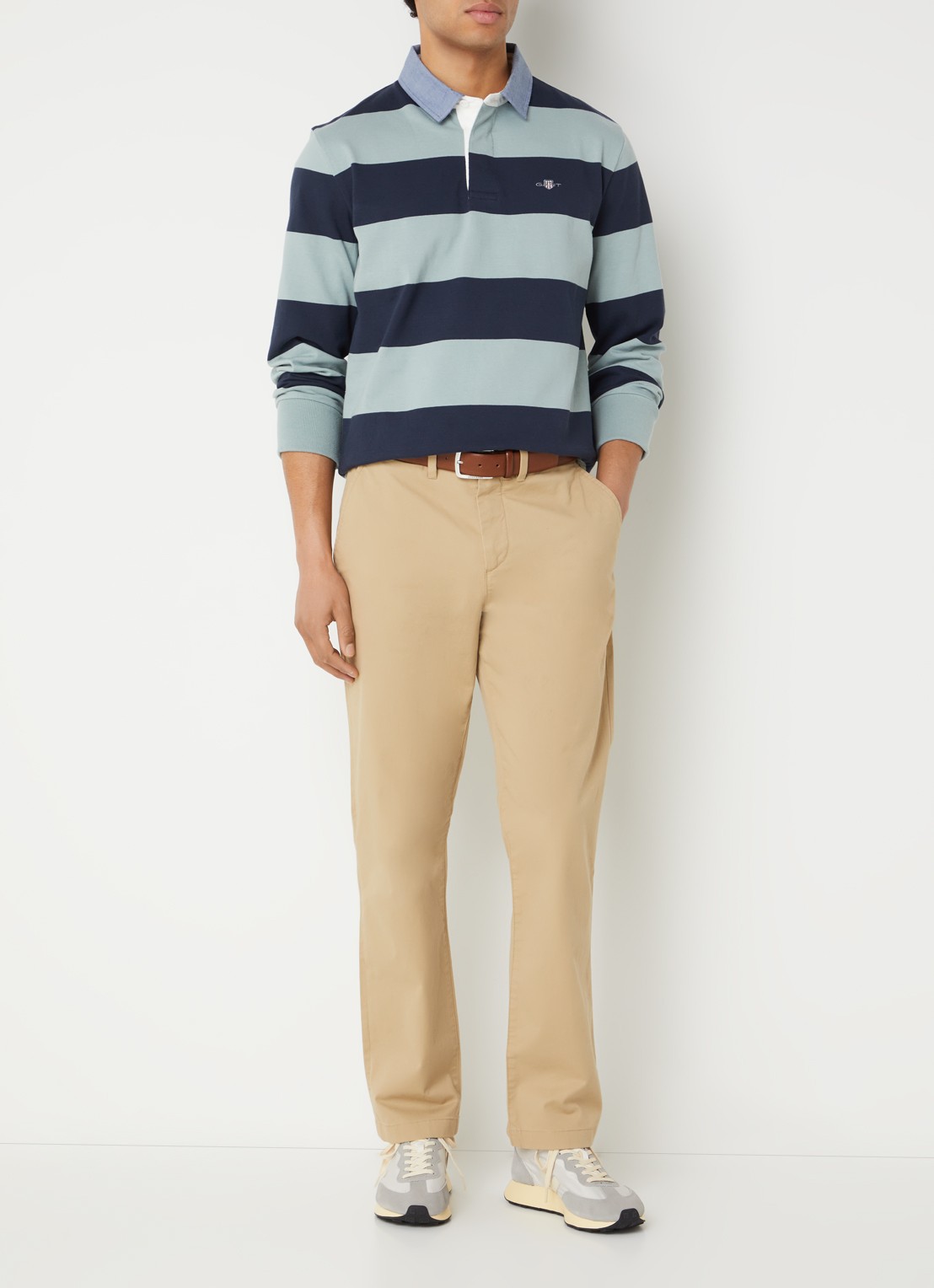 Gant Polo met streeprint - voorkant 2 donkerblauw