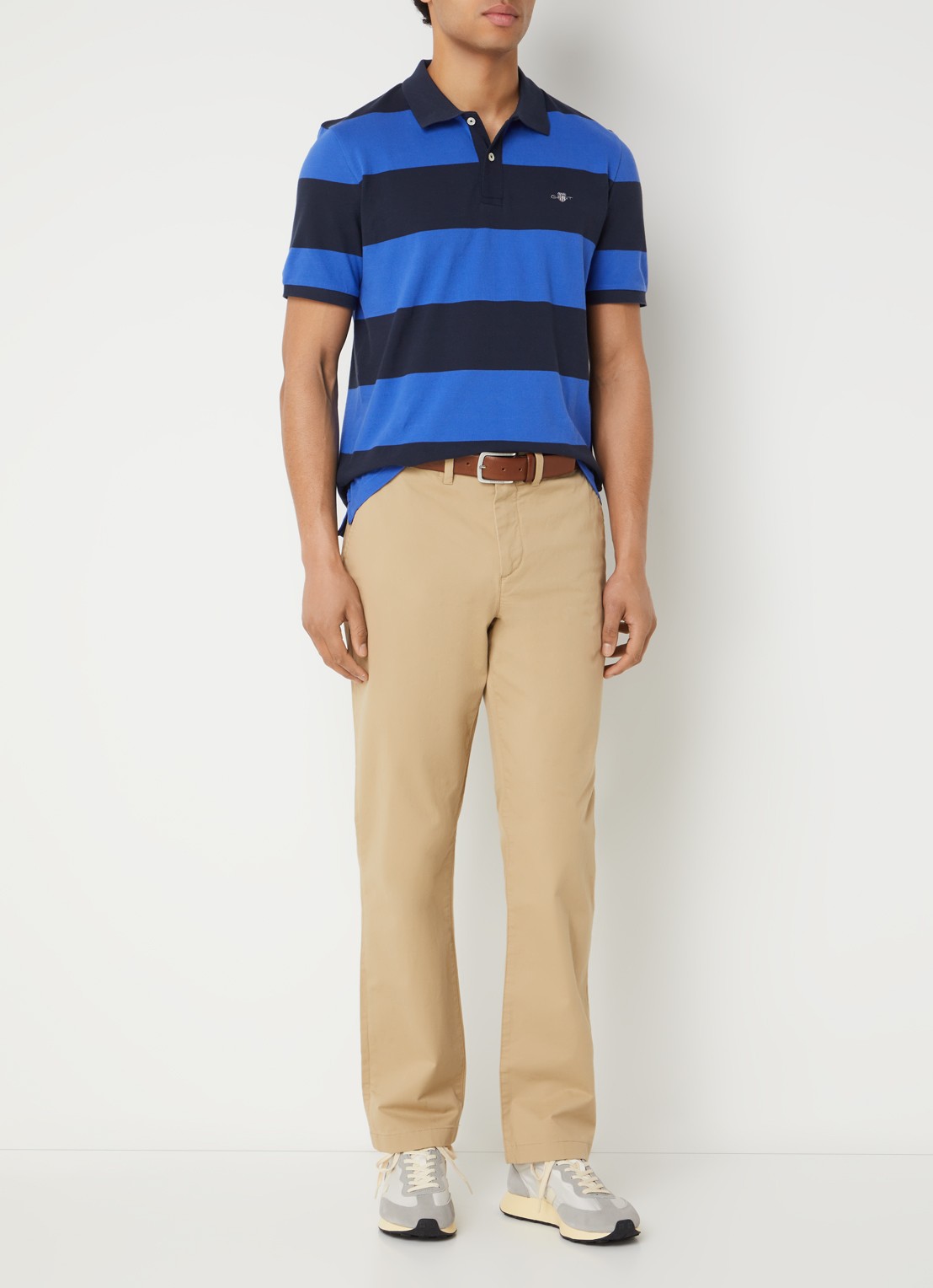 Gant Polo van piqué katoen met streepprint - voorkant 4 royalblauw