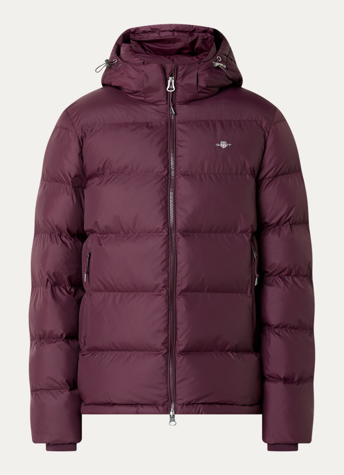 Gant Puffer jack met capuchon en ritszakken - voorkant 2 beige