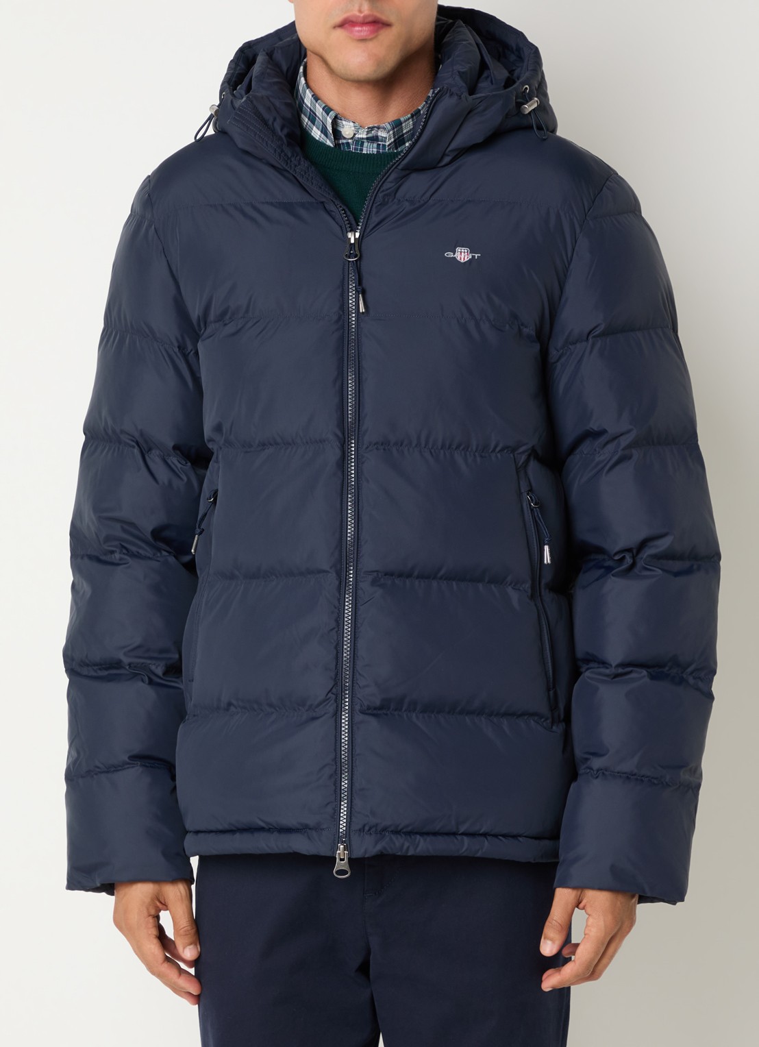 Gant Puffer jack met capuchon en ritszakken - detail donkerblauw