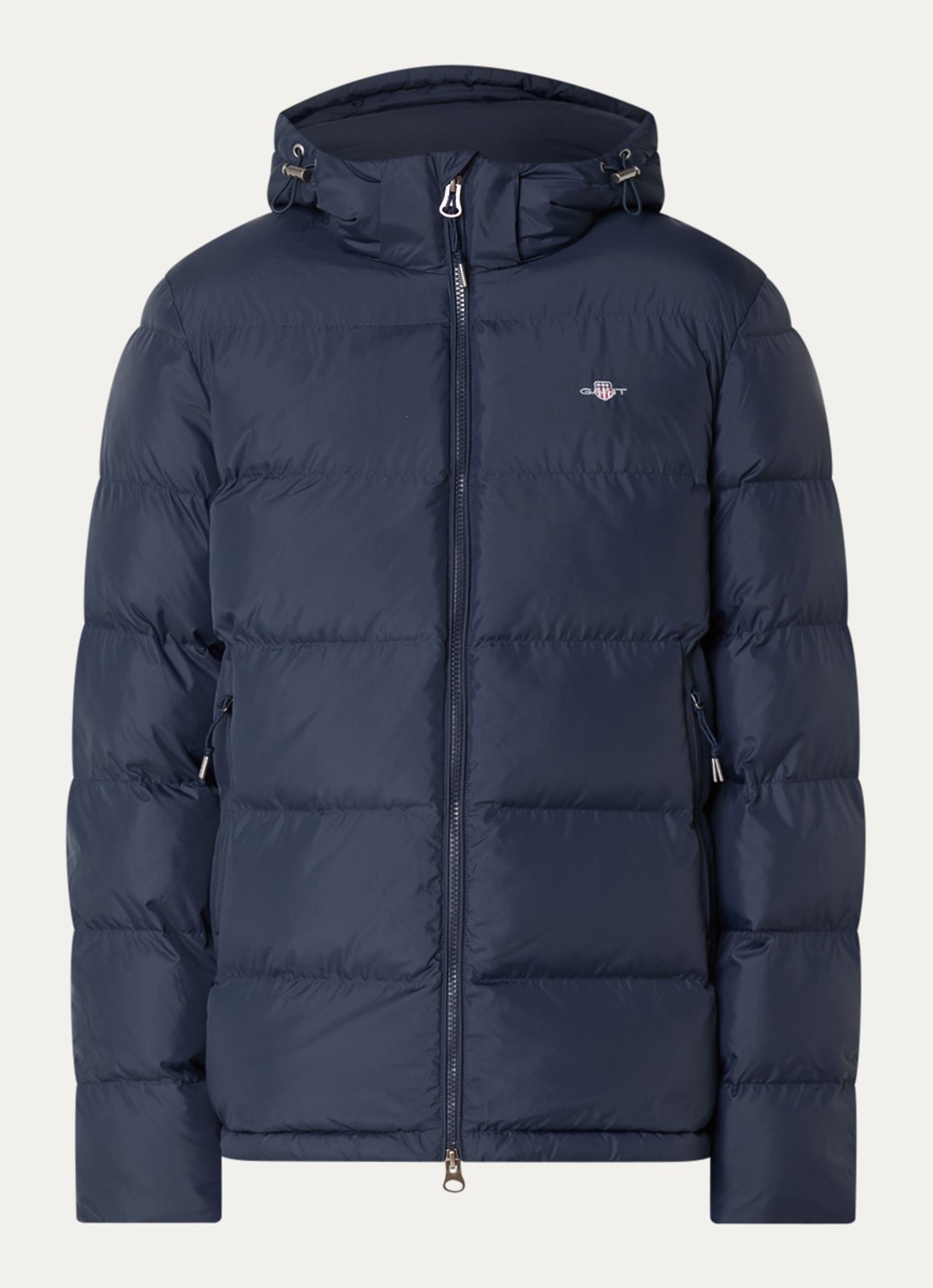 Gant Puffer jack met capuchon en ritszakken - voorkant 2 donkerblauw