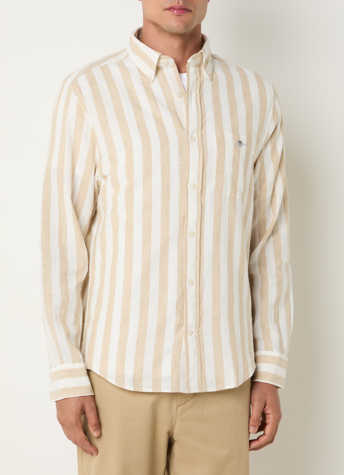 Gant Reg overhemd met streepprint en logo - detail 3 beige