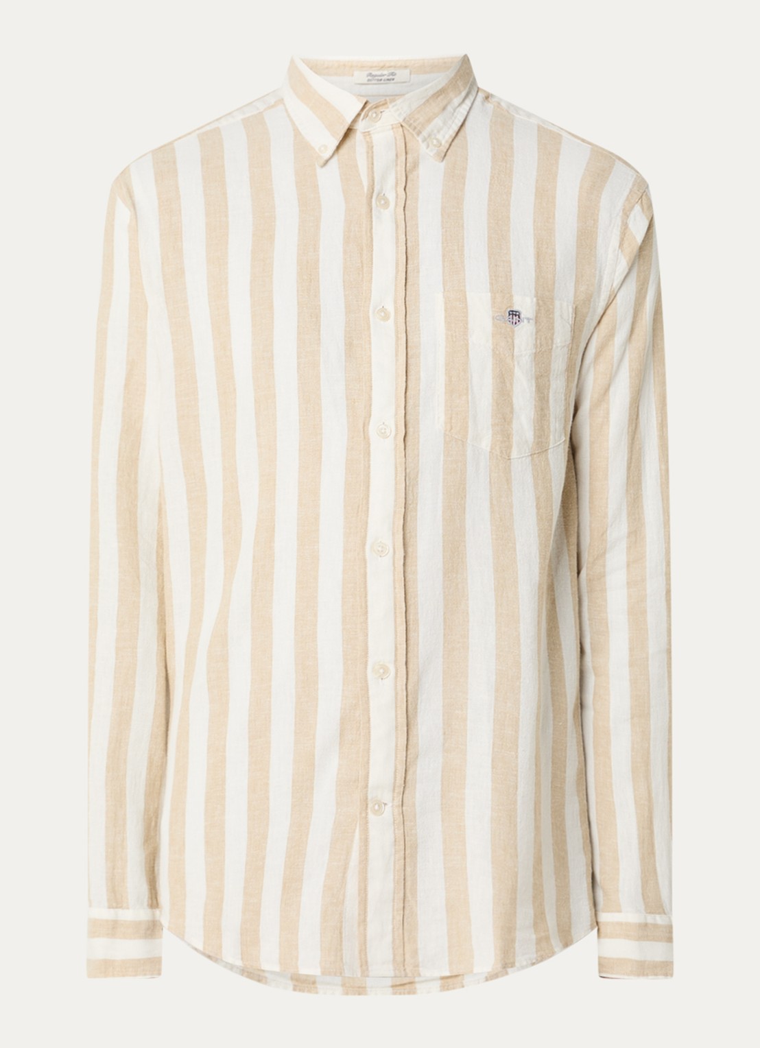 Gant Reg overhemd met streepprint en logo - voorkant beige