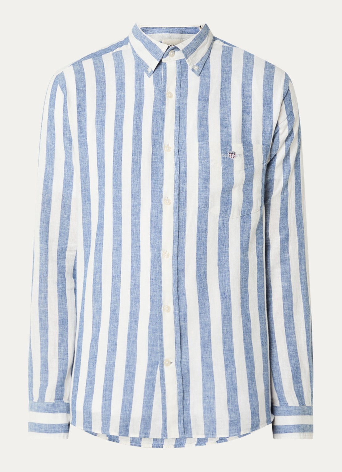 Gant Reg overhemd met streepprint en logo - voorkant 3 staalblauw