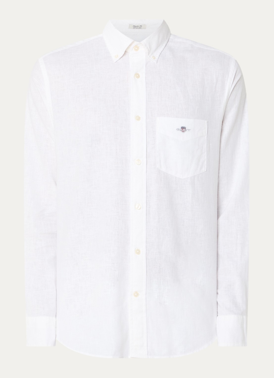 Gant Regular fit overhemd in linnenblend met logoborduring - voorkant 3 wit