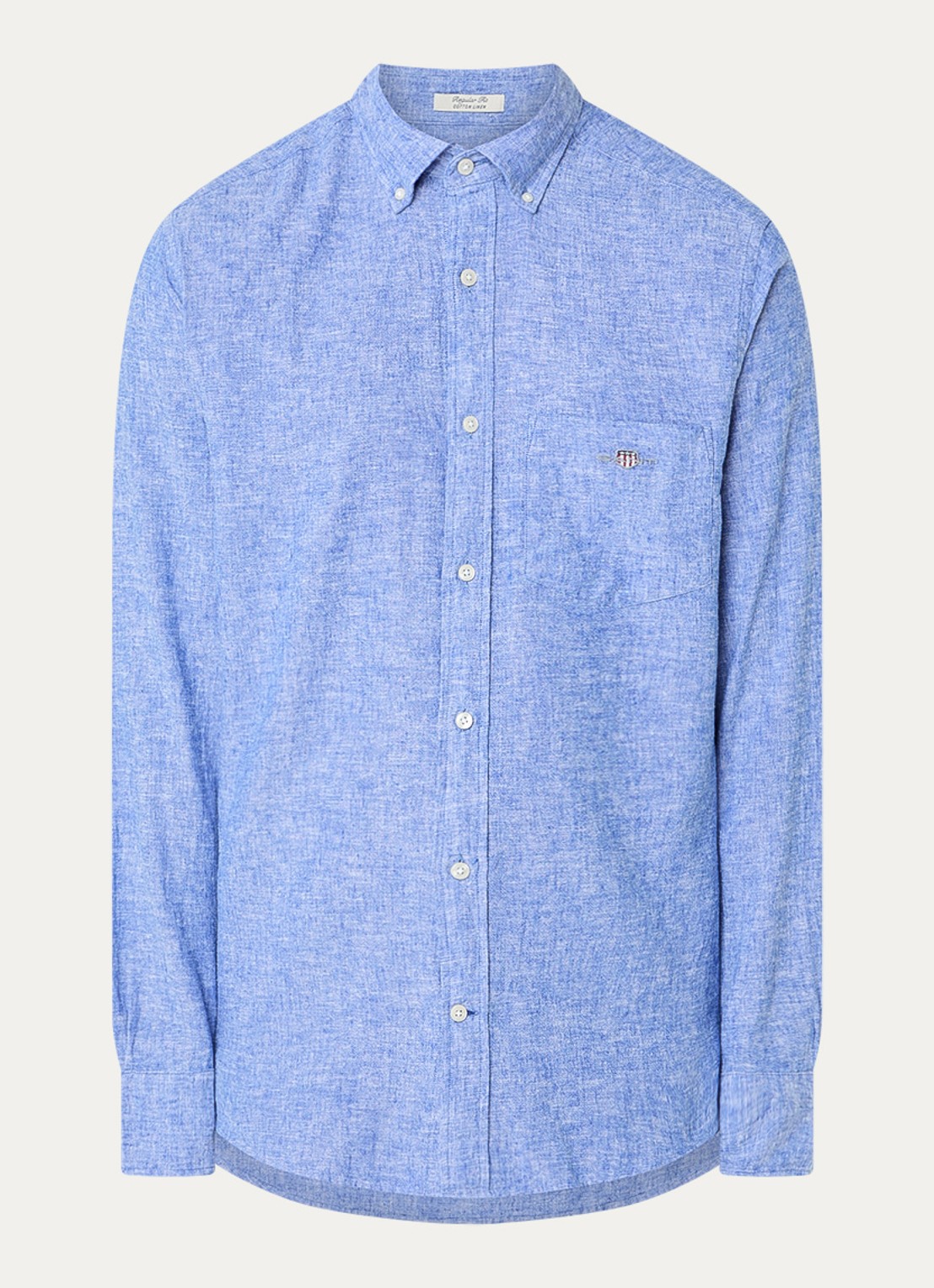 Gant Regular fit overhemd in linnenblend met logoborduring - voorkant 2 blauw