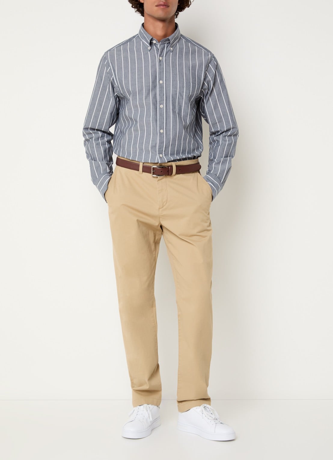 Gant Regular fit overhemd met borstzak en streepprint - voorkant 2 grijs