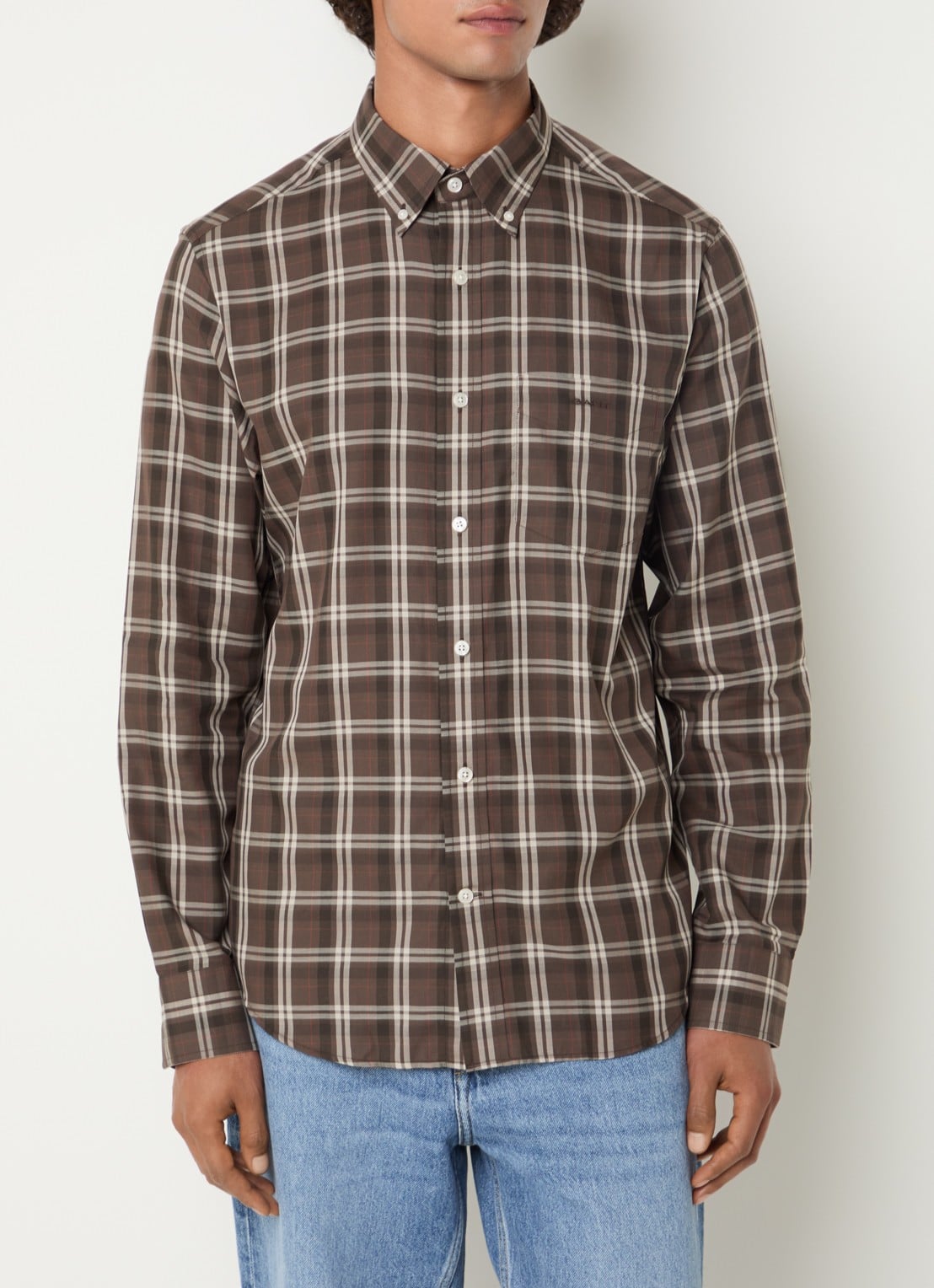 Gant Regular fit overhemd met ruitdessin - detail 3 taupe