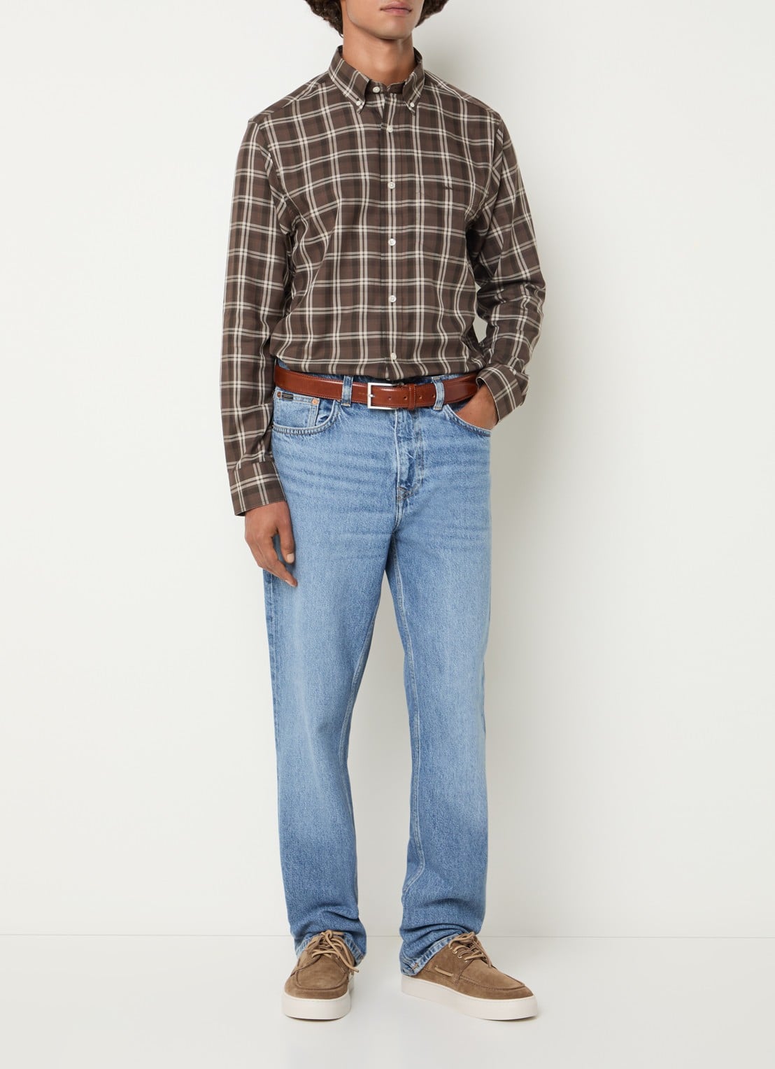 Gant Regular fit overhemd met ruitdessin - voorkant 2 taupe