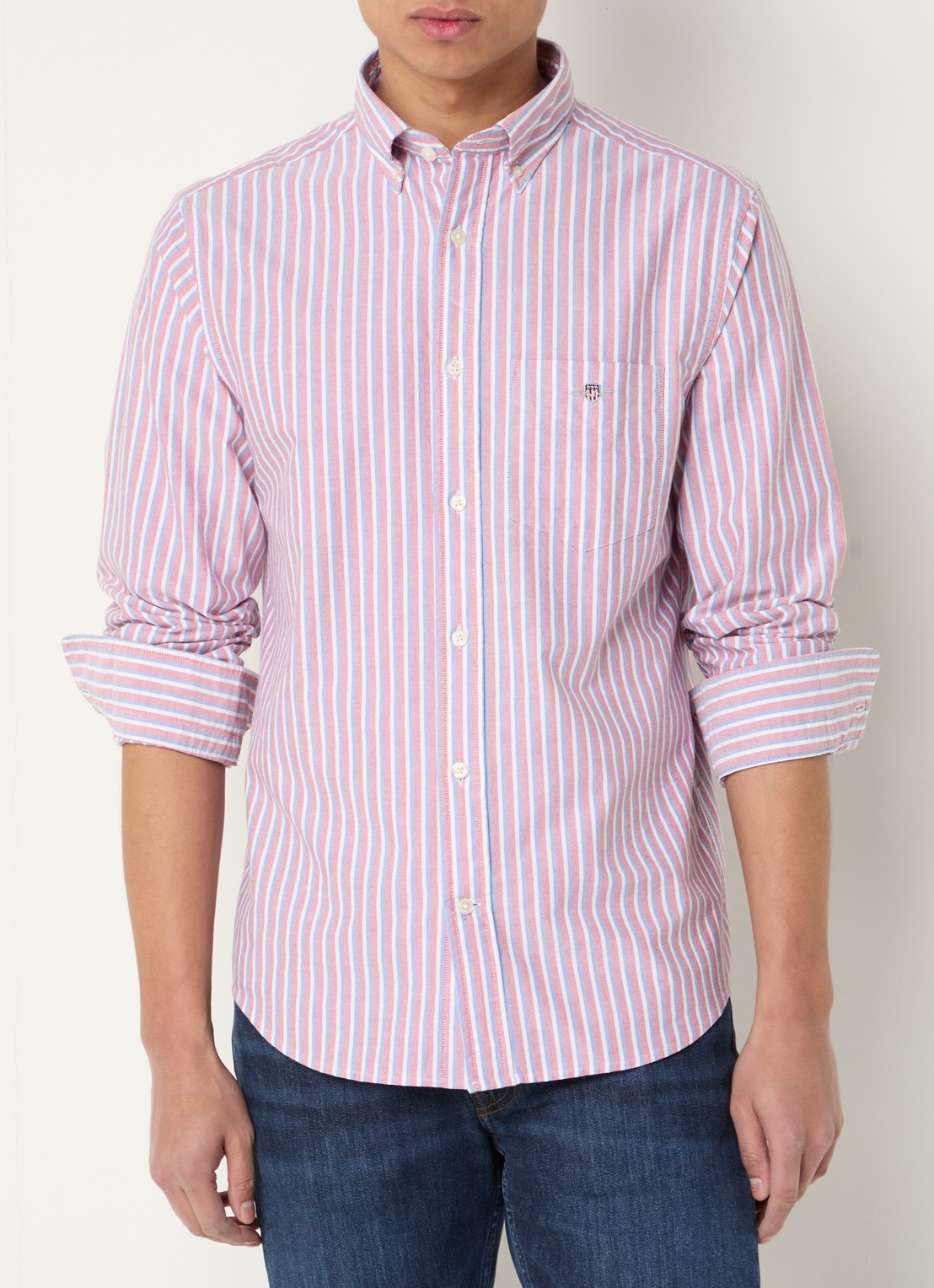 Gant Regular fit overhemd met streepprint en borstzak - detail 4 rood