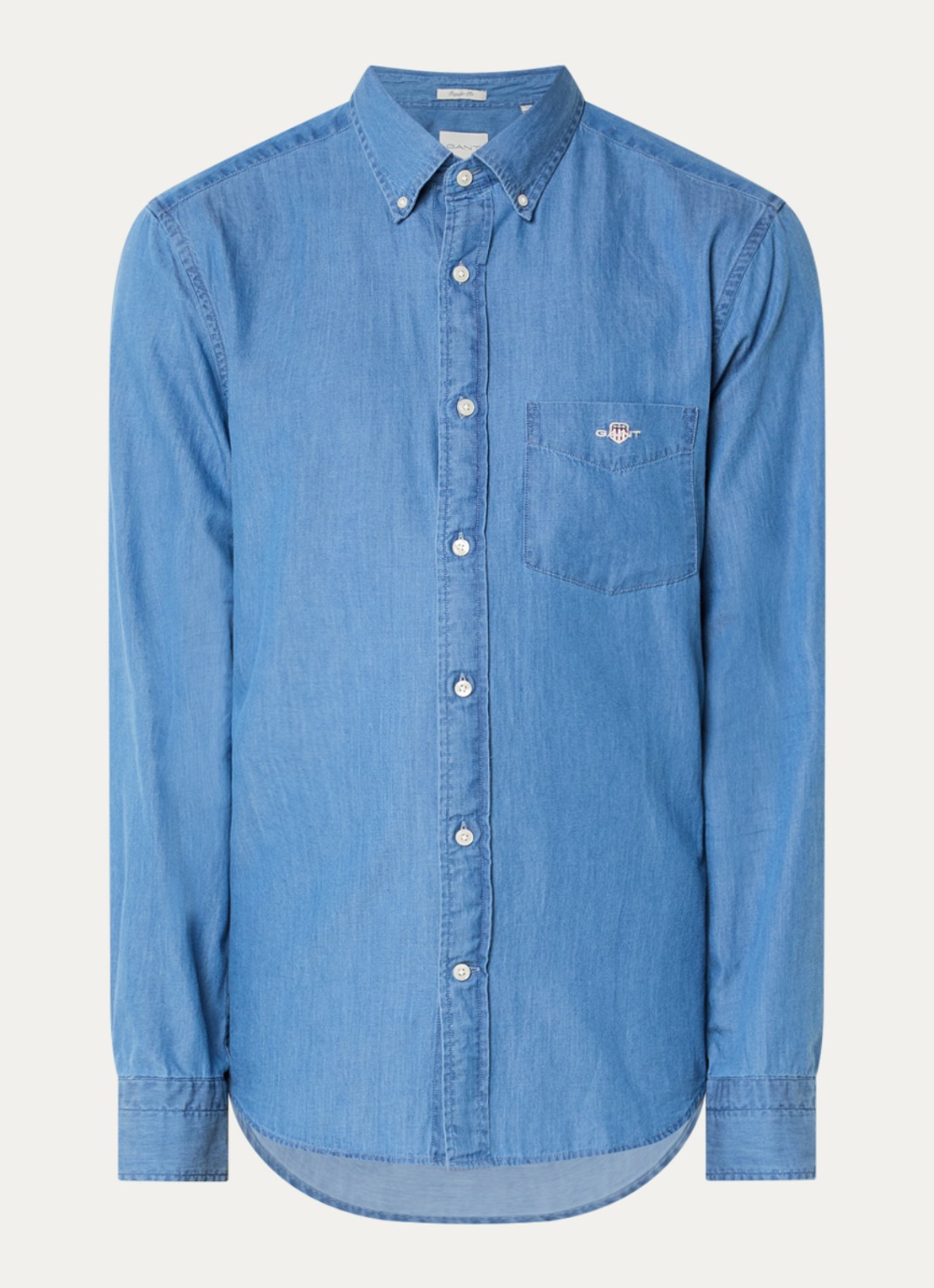 Gant Regular fit overhemd van chambray met borstzak - voorkant 2 blauw