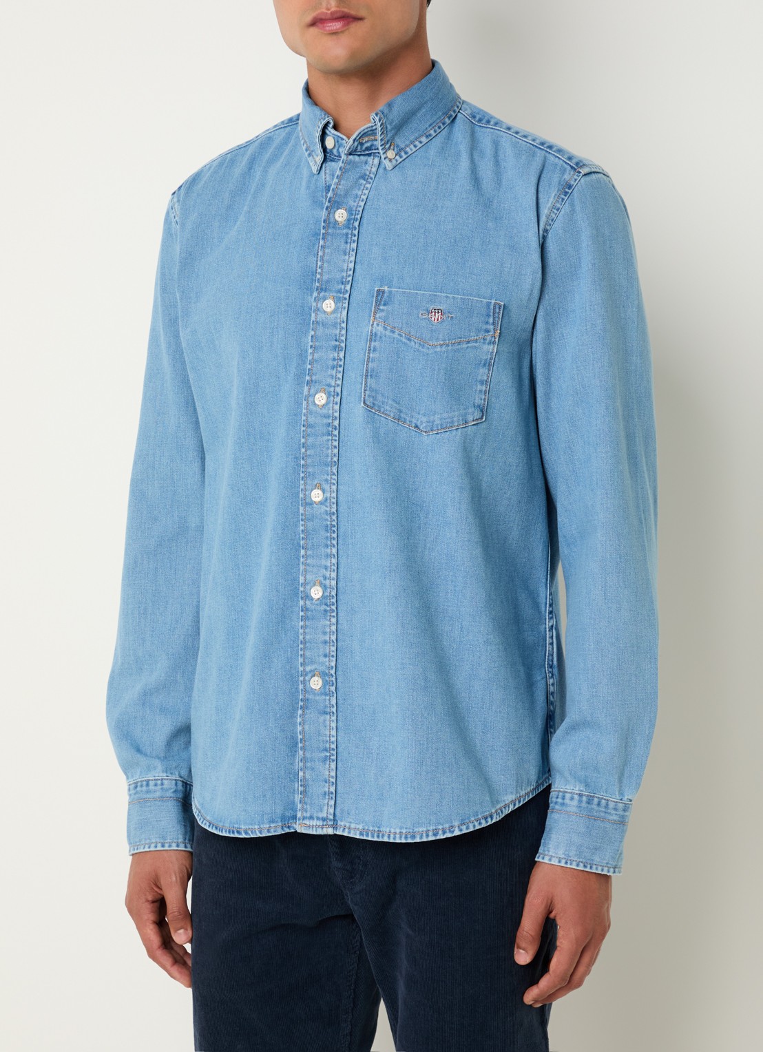 Gant Regular fit overhemd van chambray met logo - detail 4 indigo