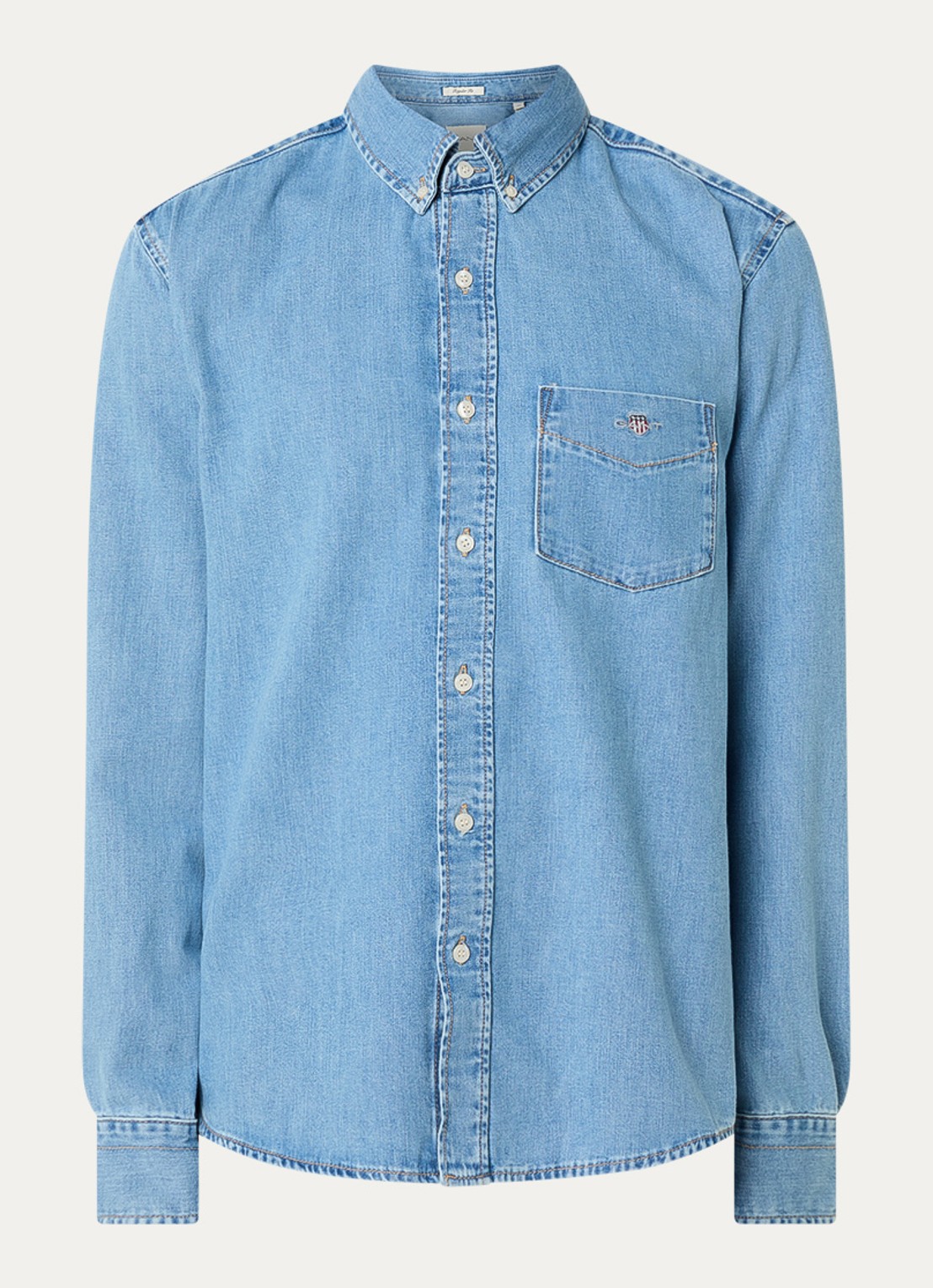 Gant Regular fit overhemd van chambray met logo - voorkant indigo