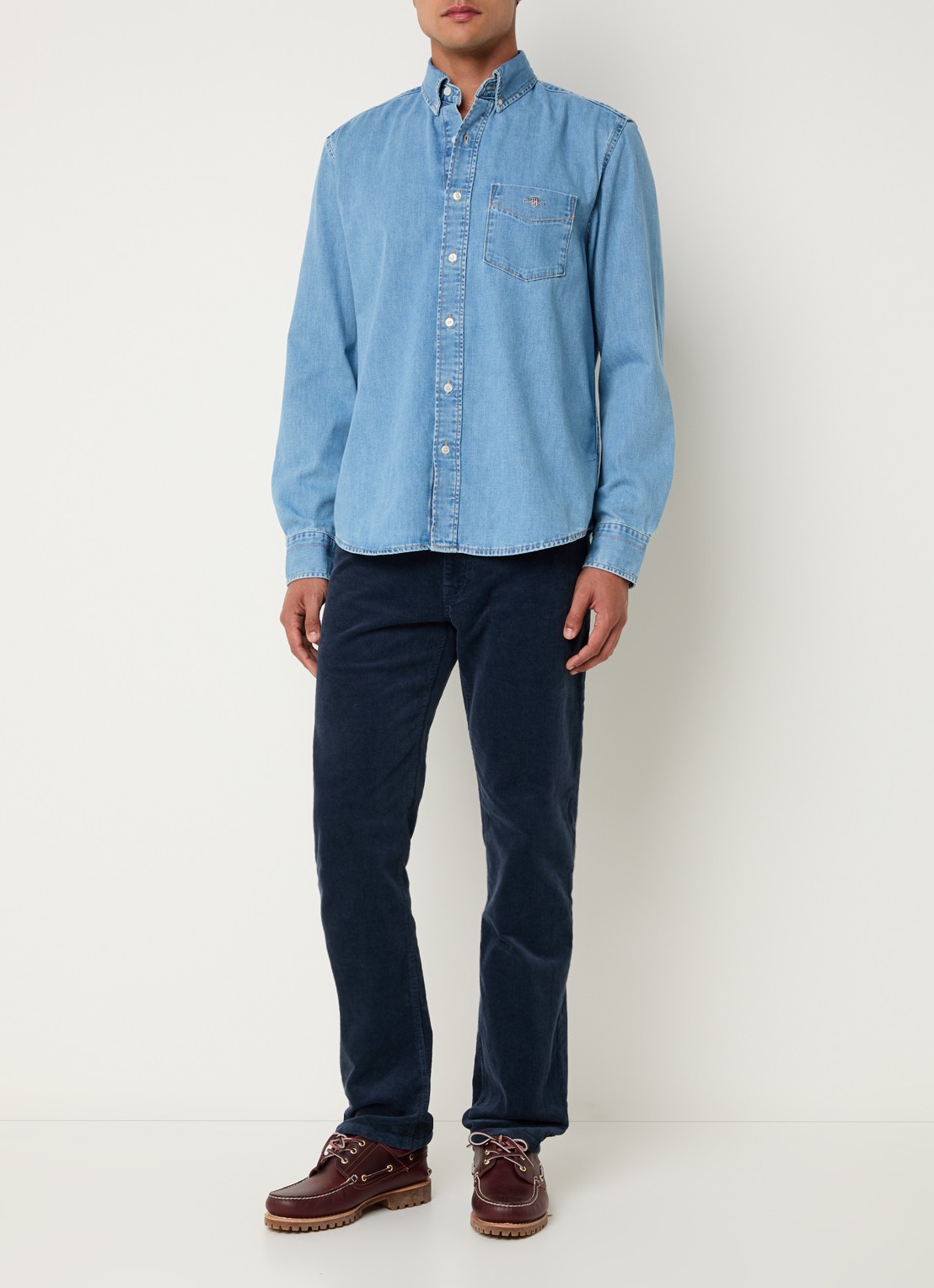 Gant Regular fit overhemd van chambray met logo - voorkant 2 indigo