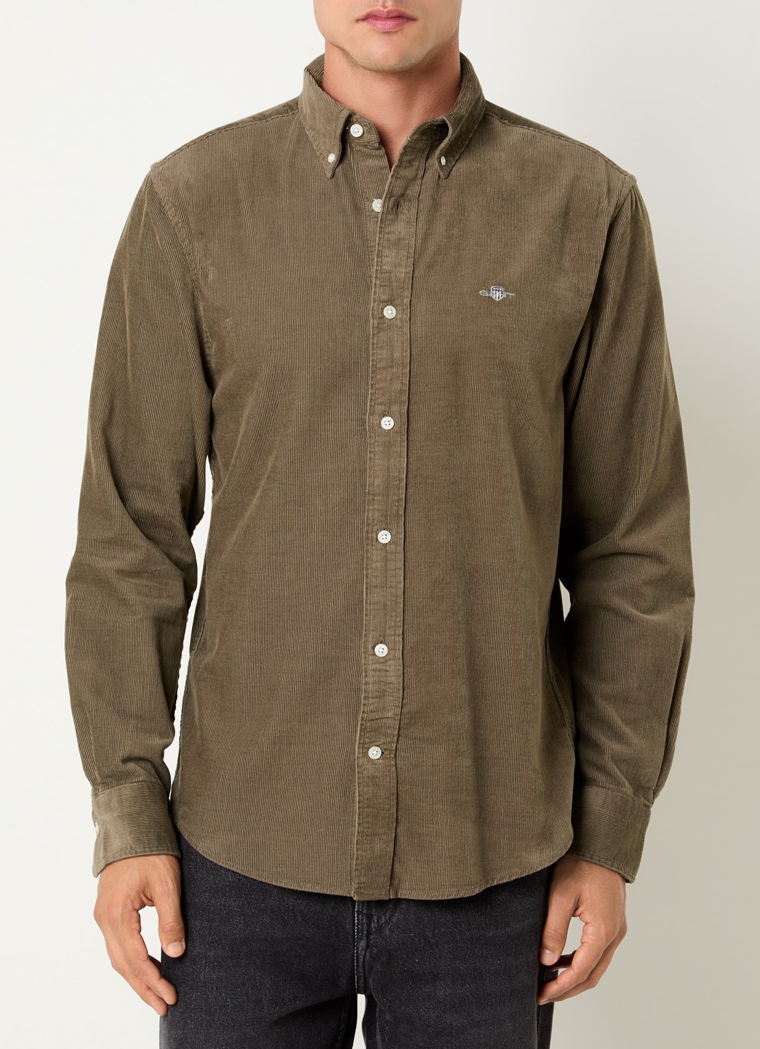 Gant Regular fit overhemd van corduroy met logoborduring - detail 4 taupe