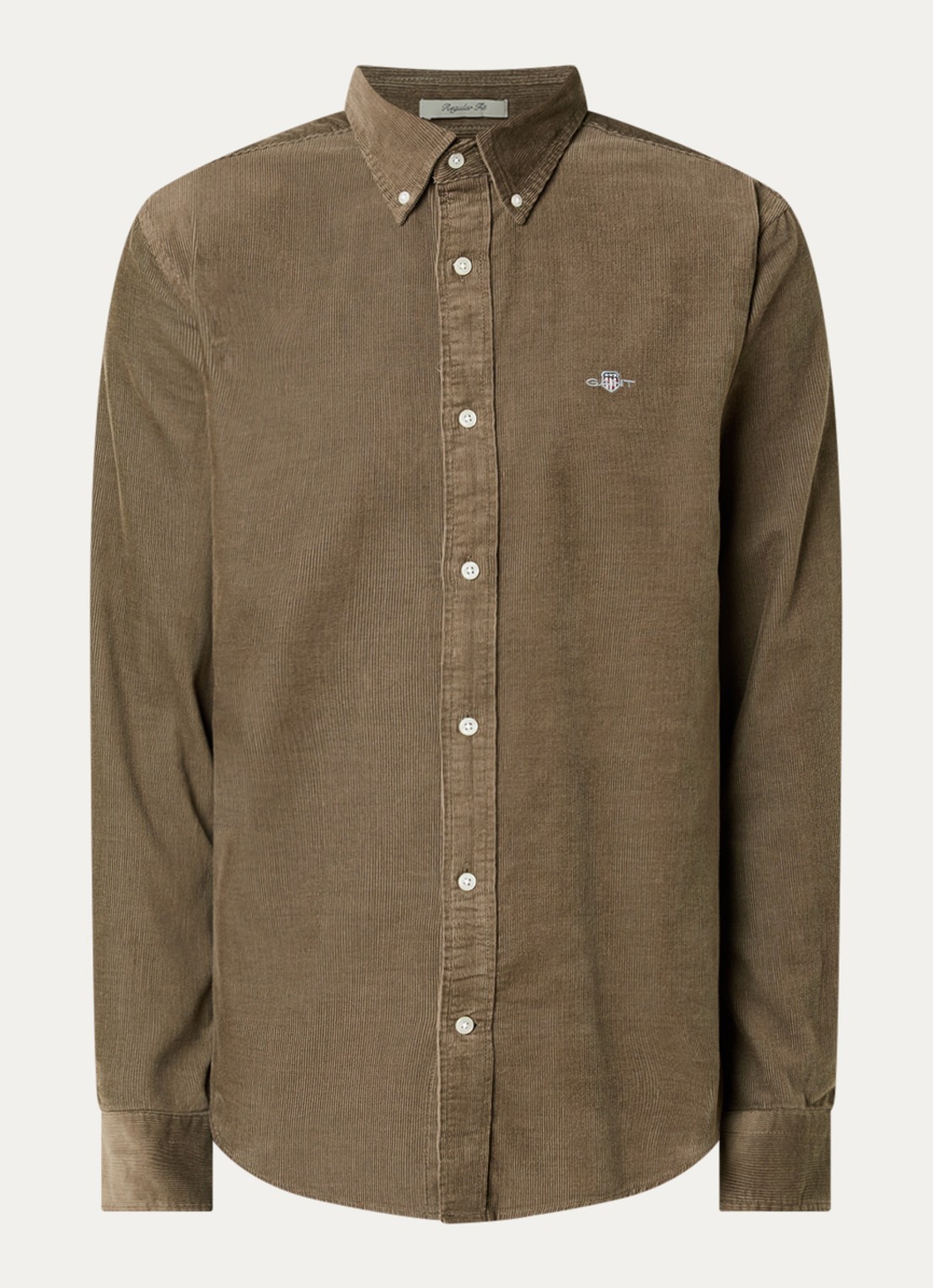 Gant Regular fit overhemd van corduroy met logoborduring - voorkant 2 taupe