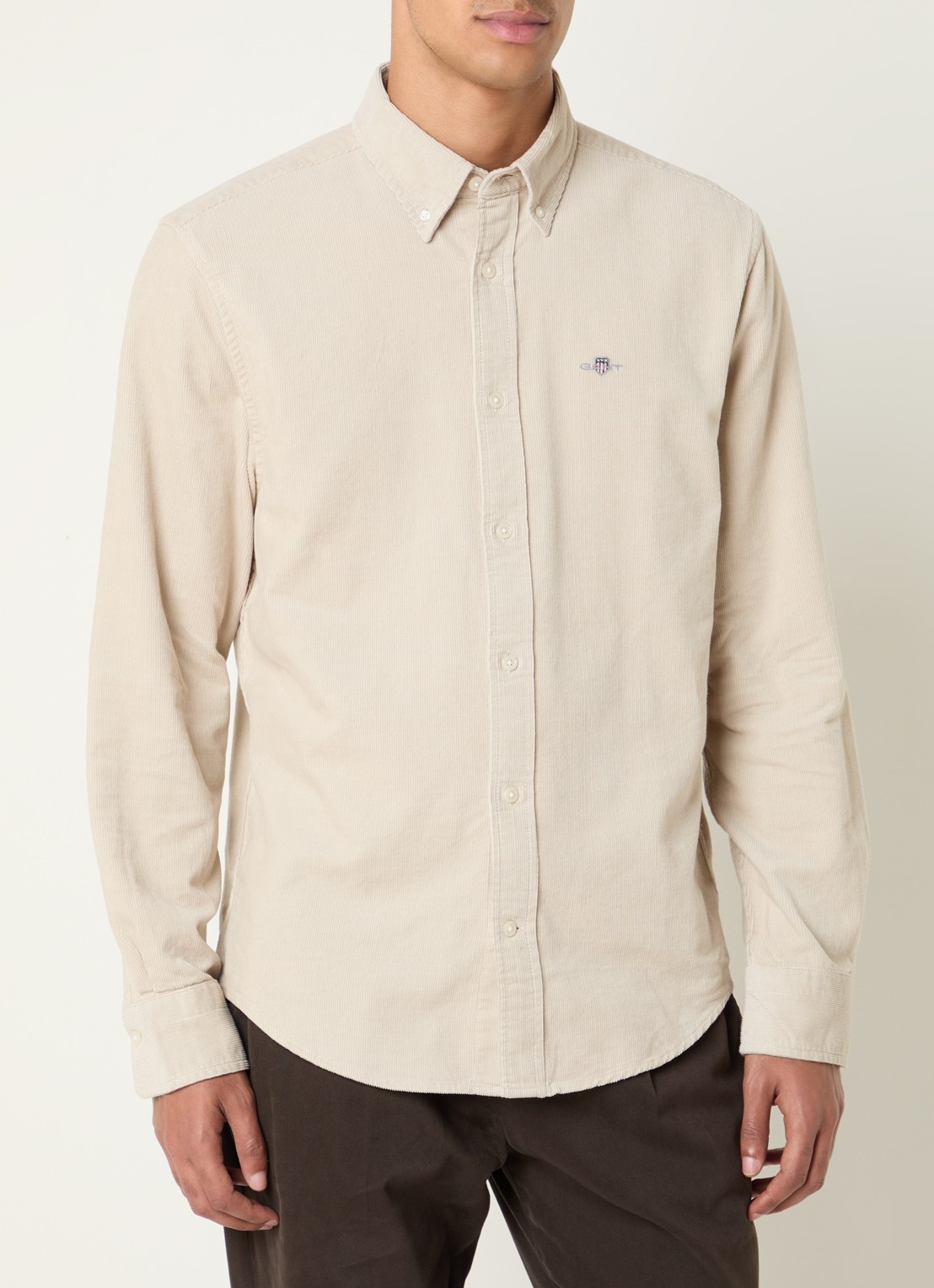 Gant Regular fit overhemd van corduroy met logoborduring - detail beige