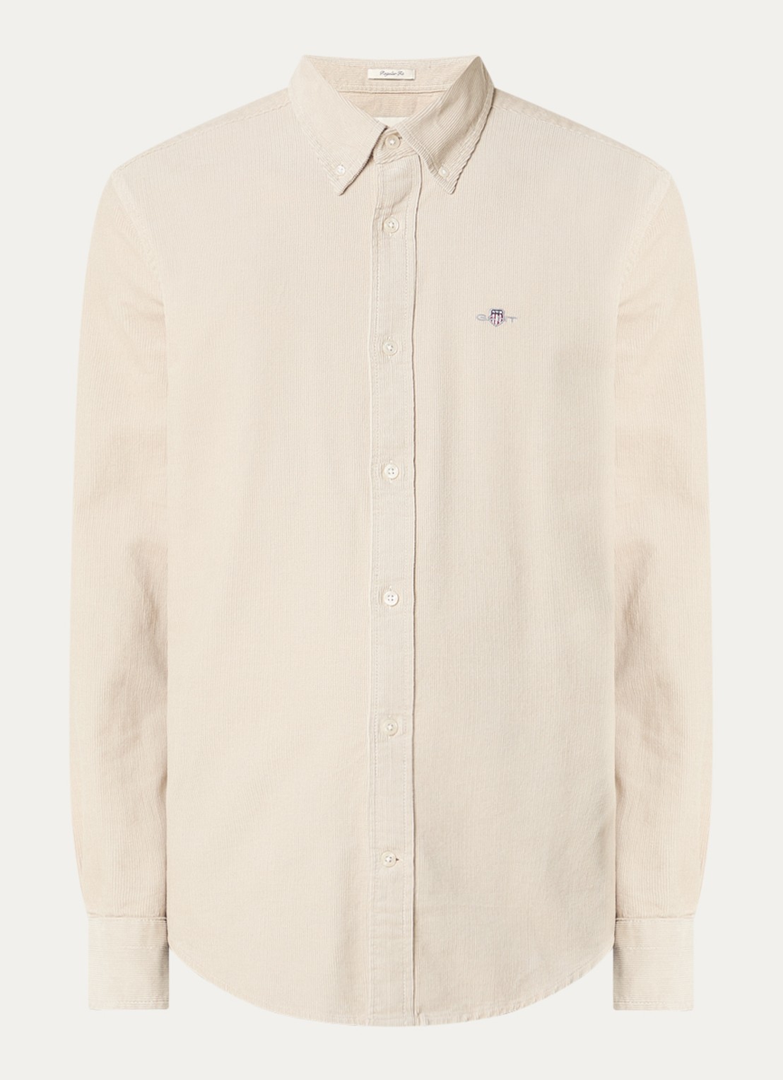 Gant Regular fit overhemd van corduroy met logoborduring - voorkant 2 beige
