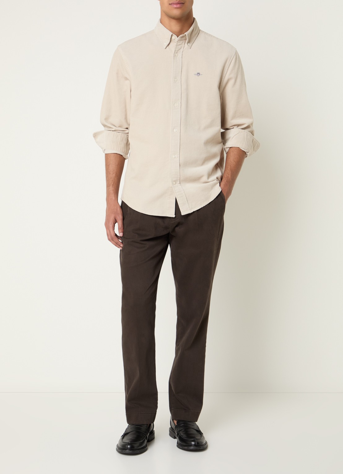 Gant Regular fit overhemd van corduroy met logoborduring - voorkant 3 beige