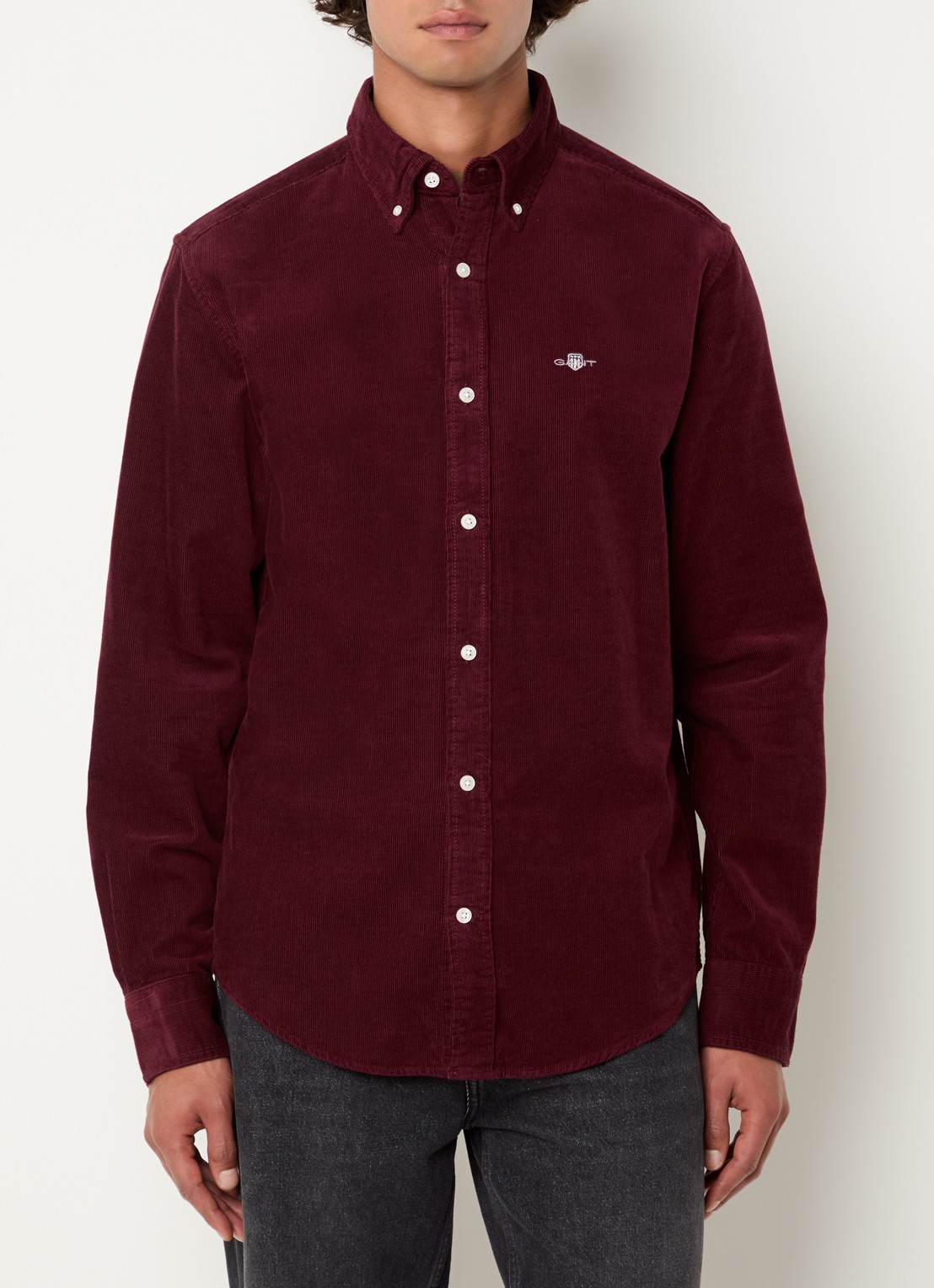 Gant Regular fit overhemd van corduroy met logoborduring - detail 4 bordeauxrood