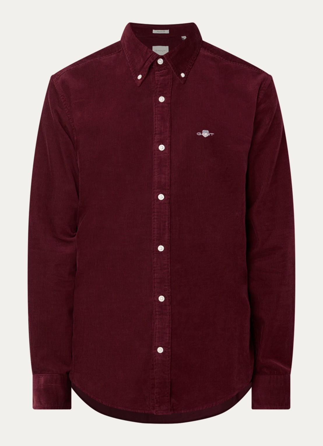 Gant Regular fit overhemd van corduroy met logoborduring - voorkant bordeauxrood