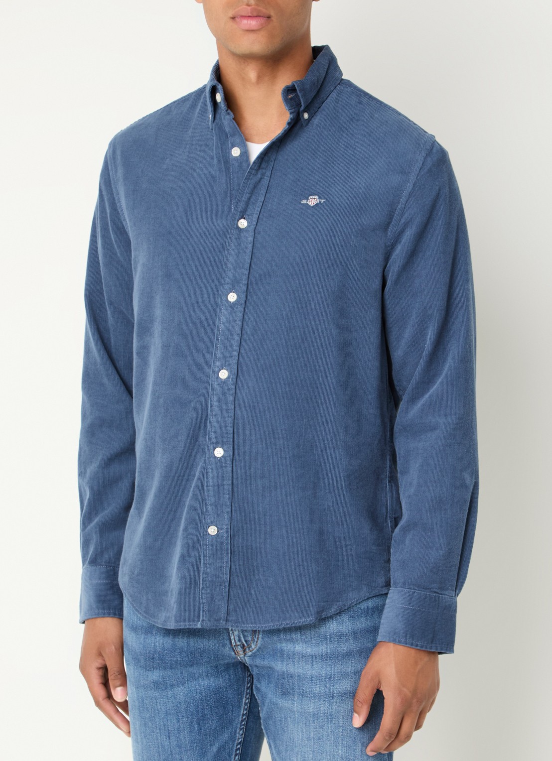 Gant Regular fit overhemd van corduroy met logoborduring - detail 3 staalblauw