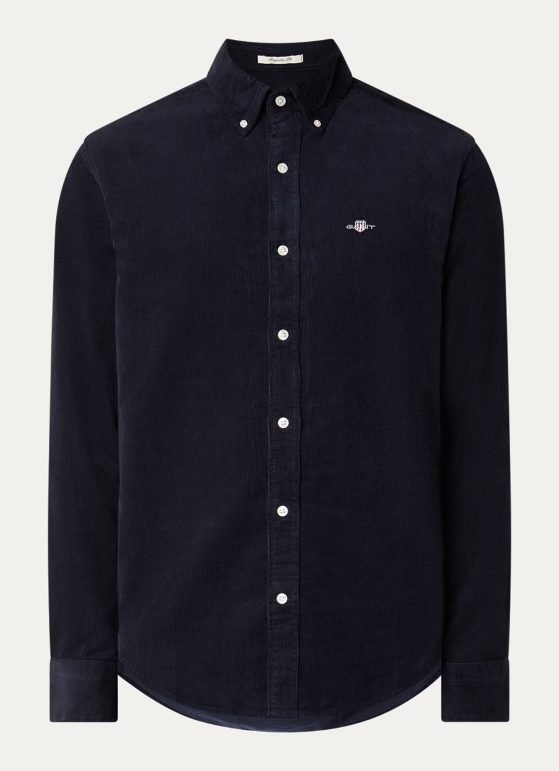 Gant Regular fit overhemd van corduroy met logoborduring - voorkant 3 donkerblauw