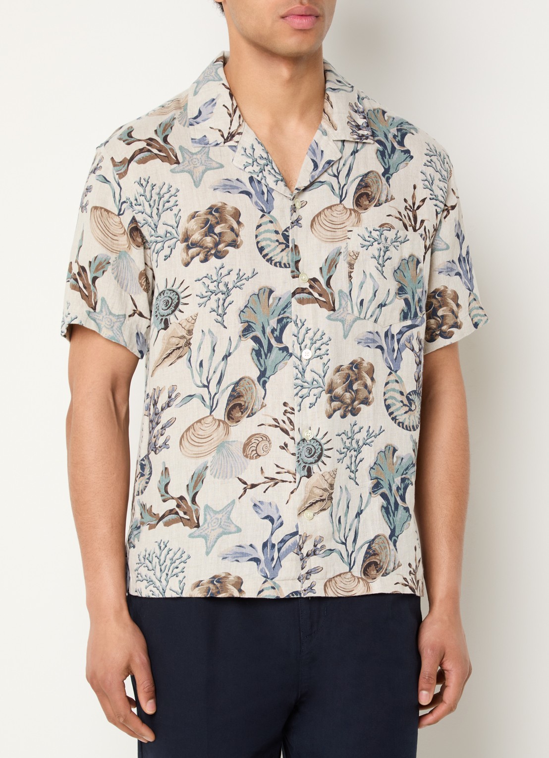 Gant Regular fit overhemd van linnen met print - detail beige