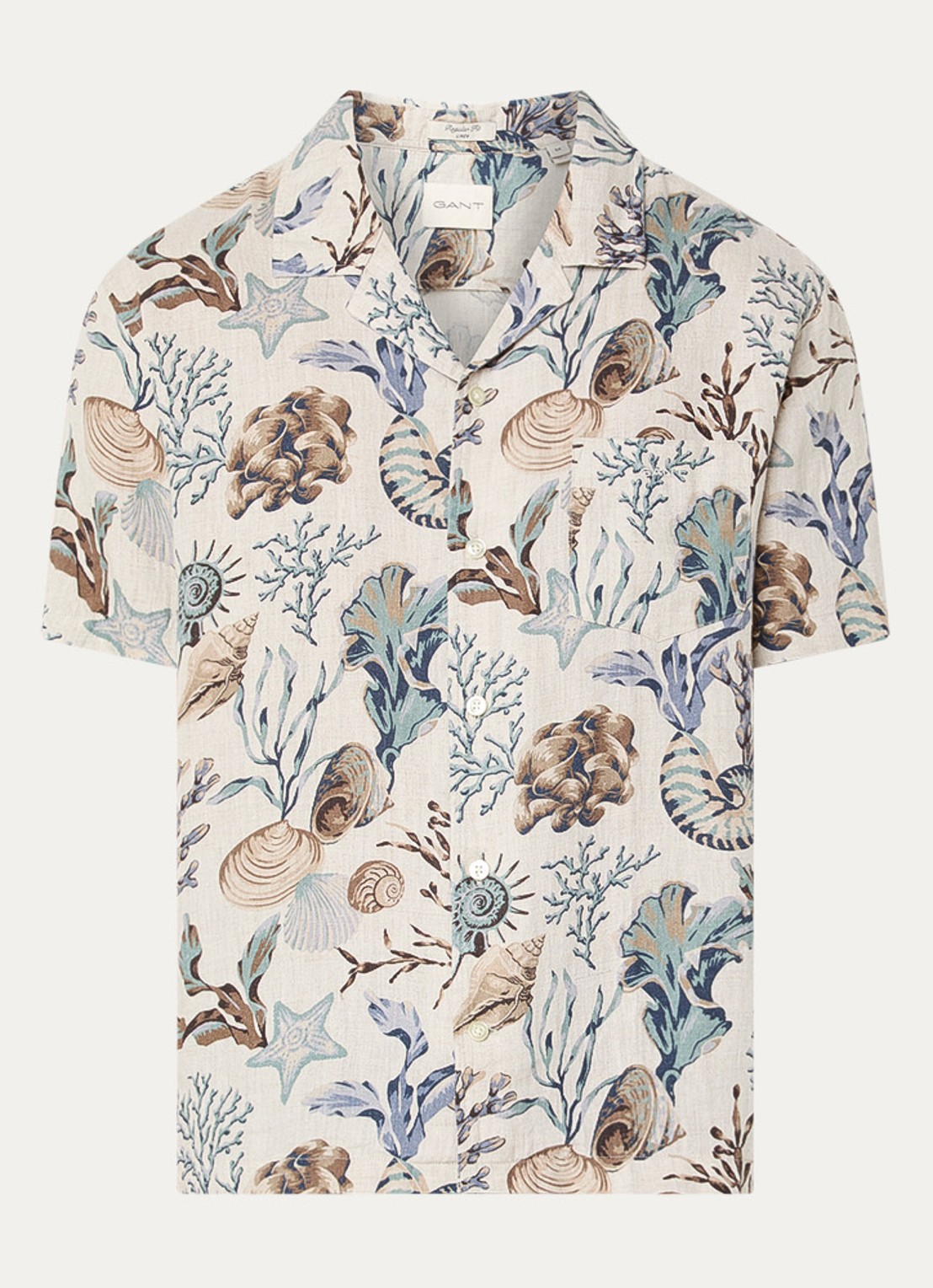 Gant Regular fit overhemd van linnen met print - voorkant 2 beige