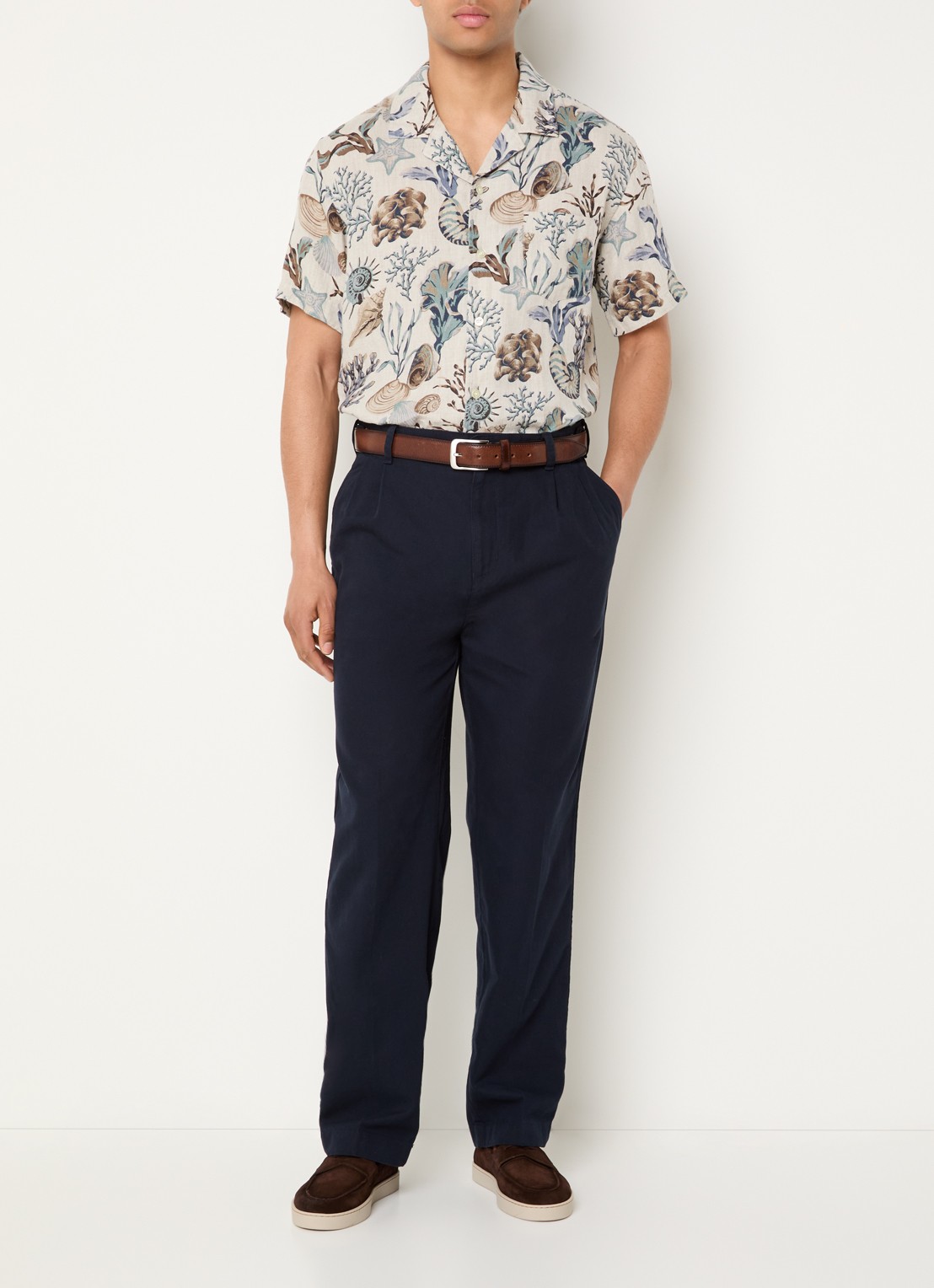 Gant Regular fit overhemd van linnen met print - voorkant 3 beige