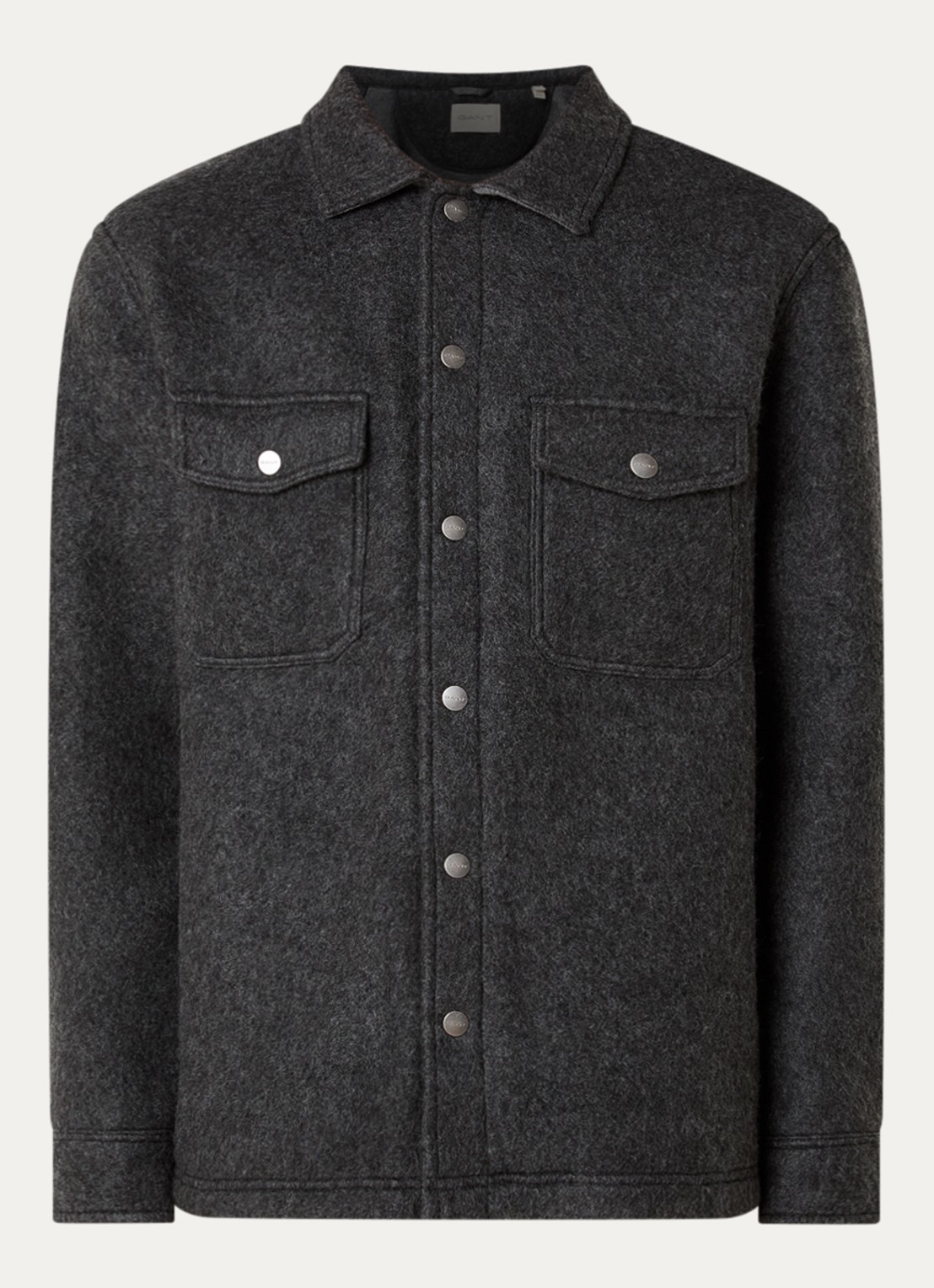 Gant Regular fit overshirt in wolblend met klepzakken - voorkant 3 antraciet